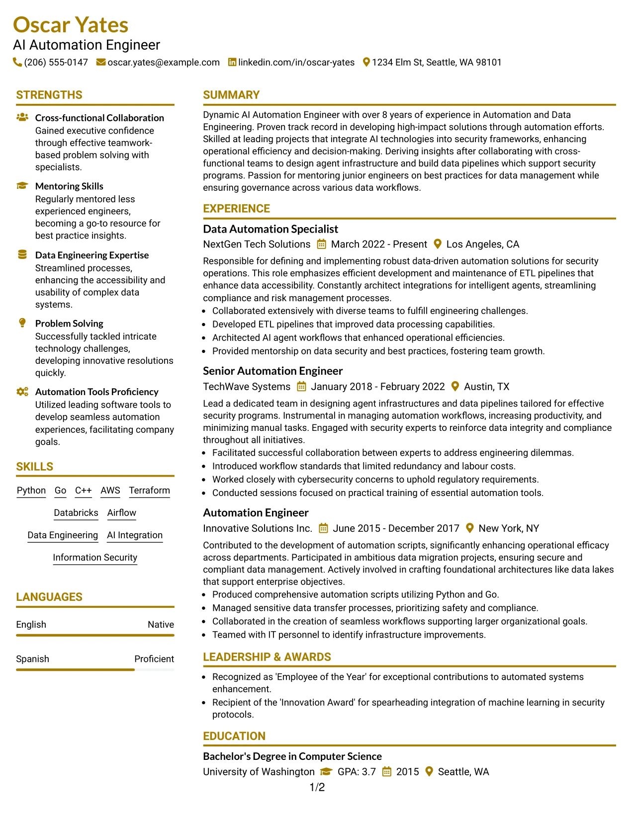 Resume Example Page 1
