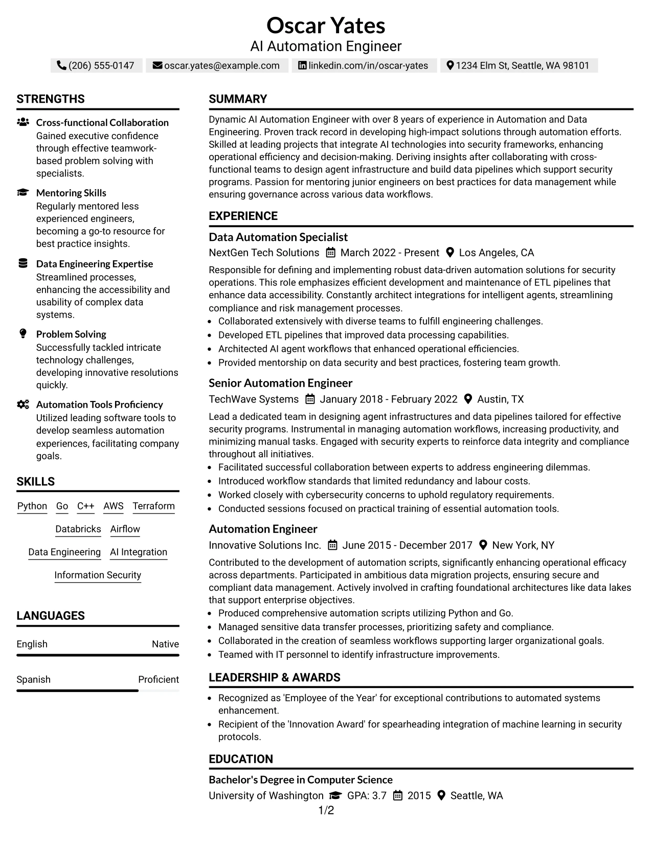 Resume Example Page 1