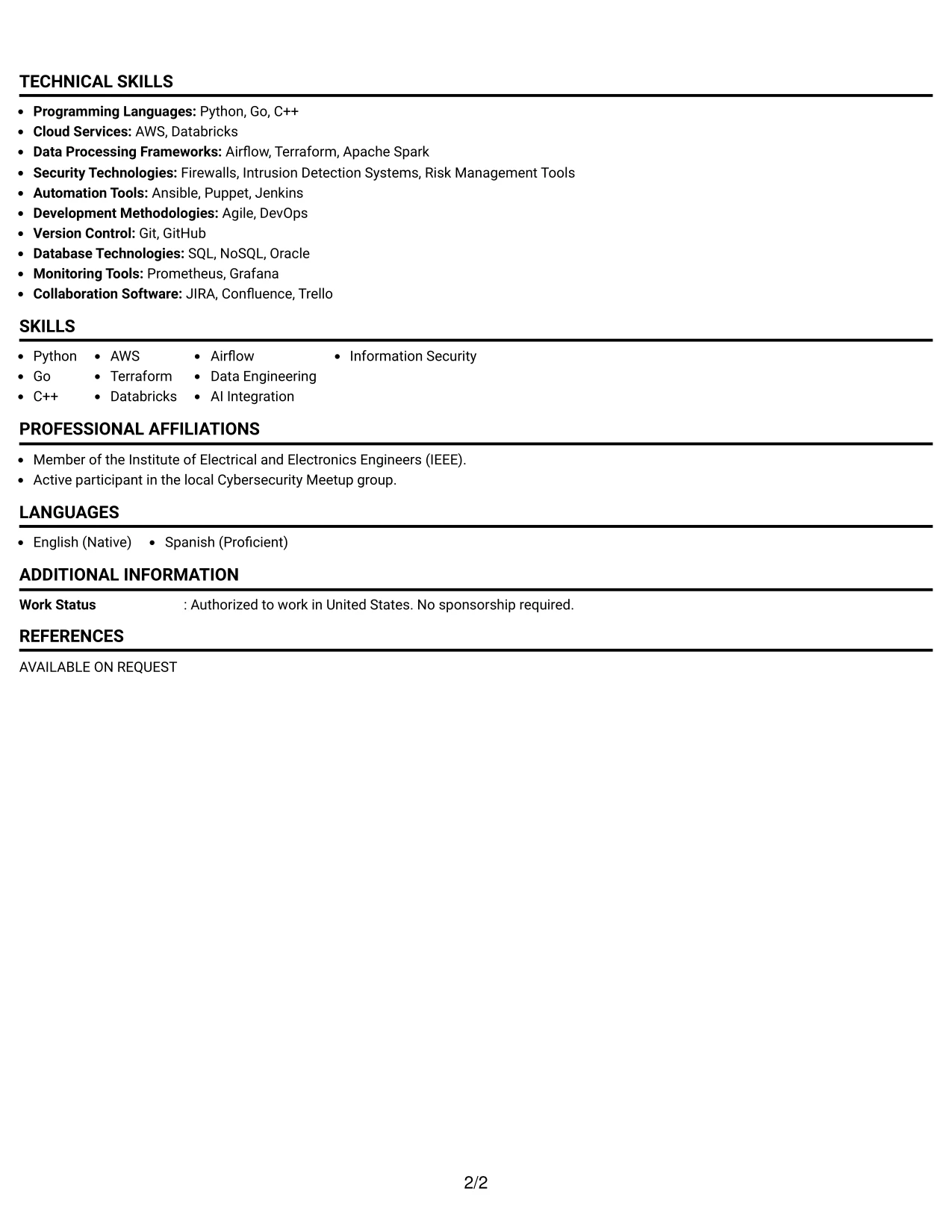 Resume Example Page 2