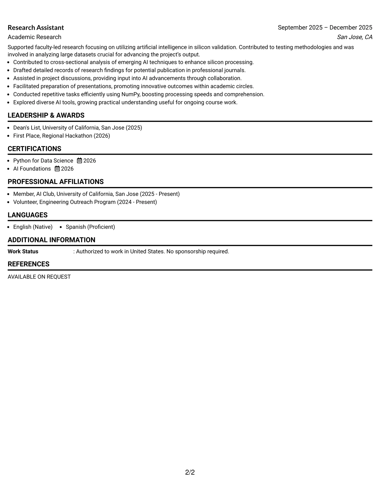 Resume Example Page 2