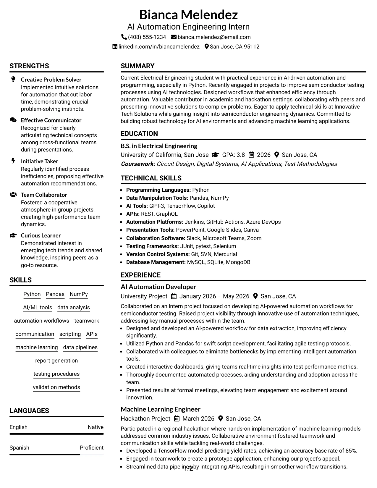 Resume Example Page 1