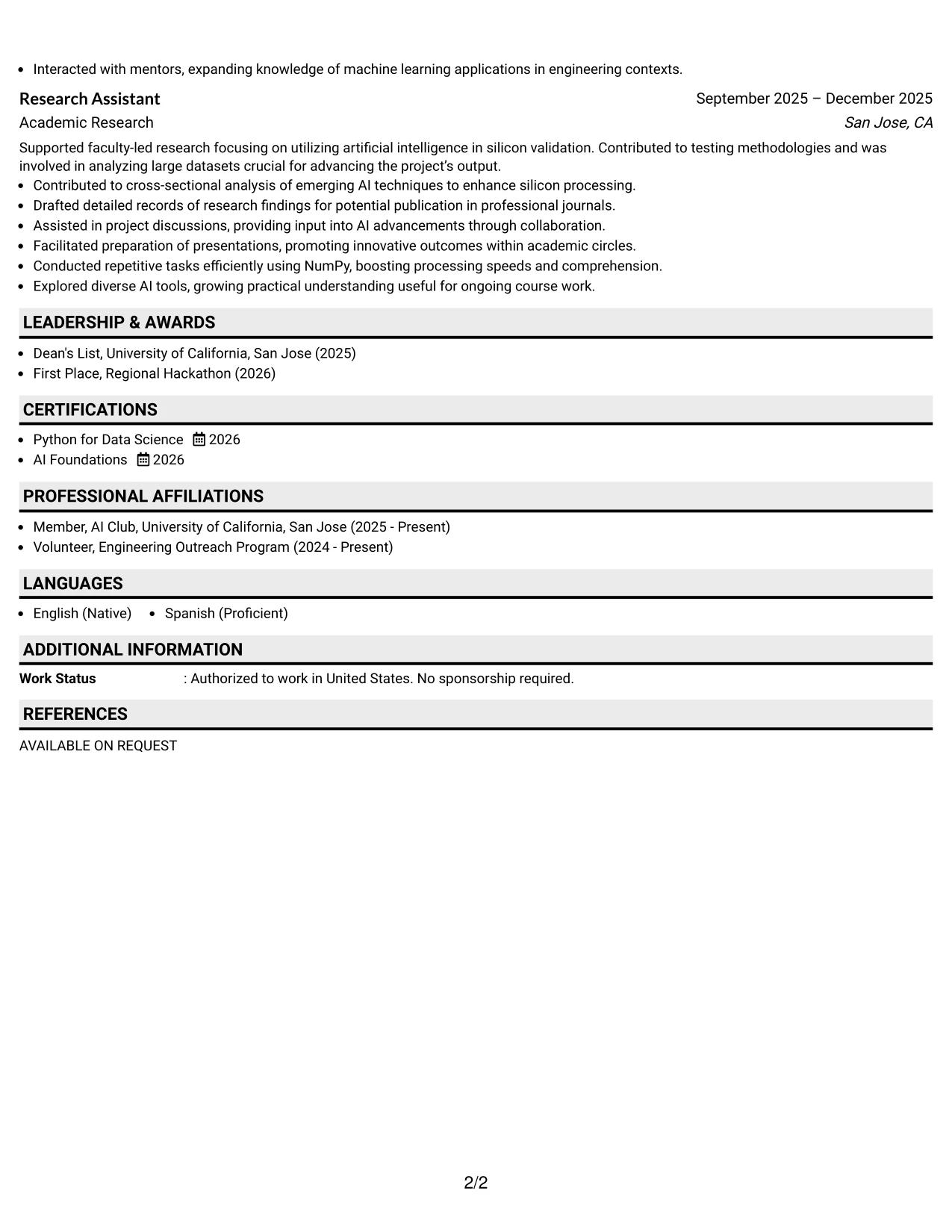 Resume Example Page 2