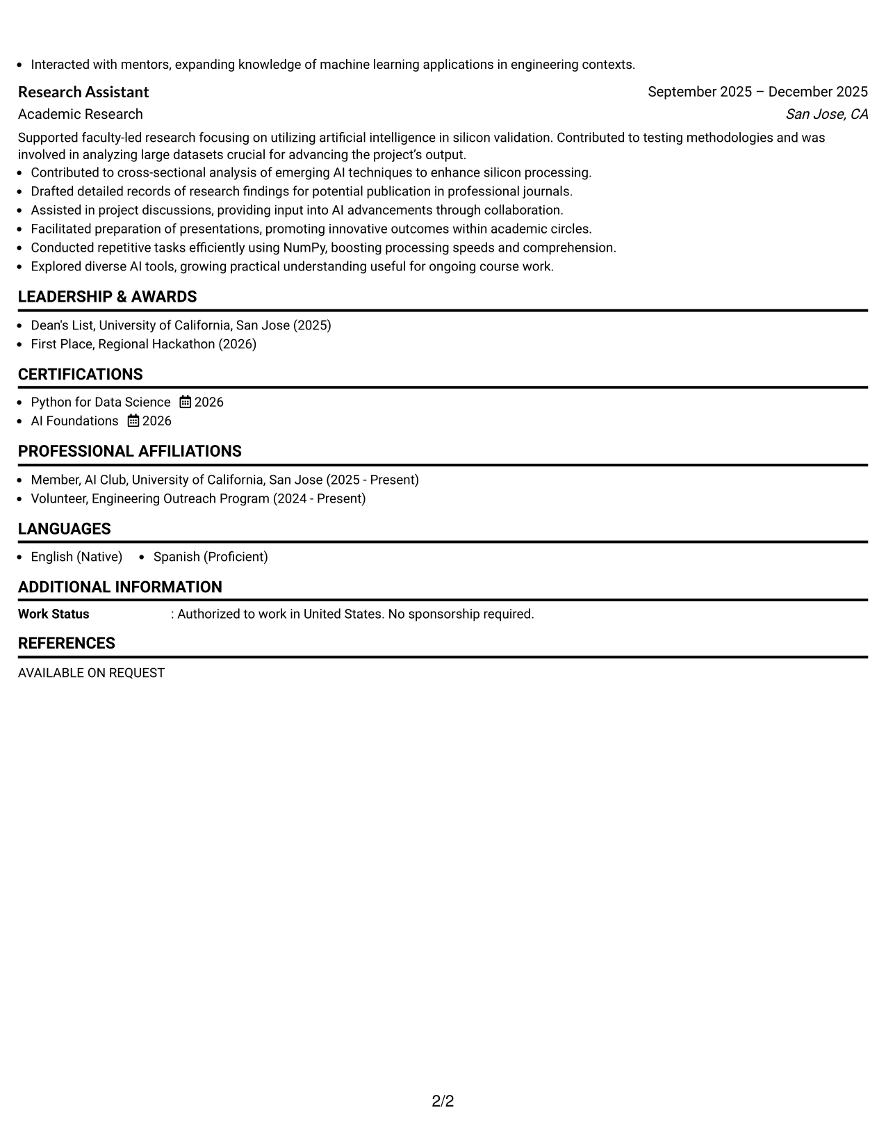 Resume Example Page 2