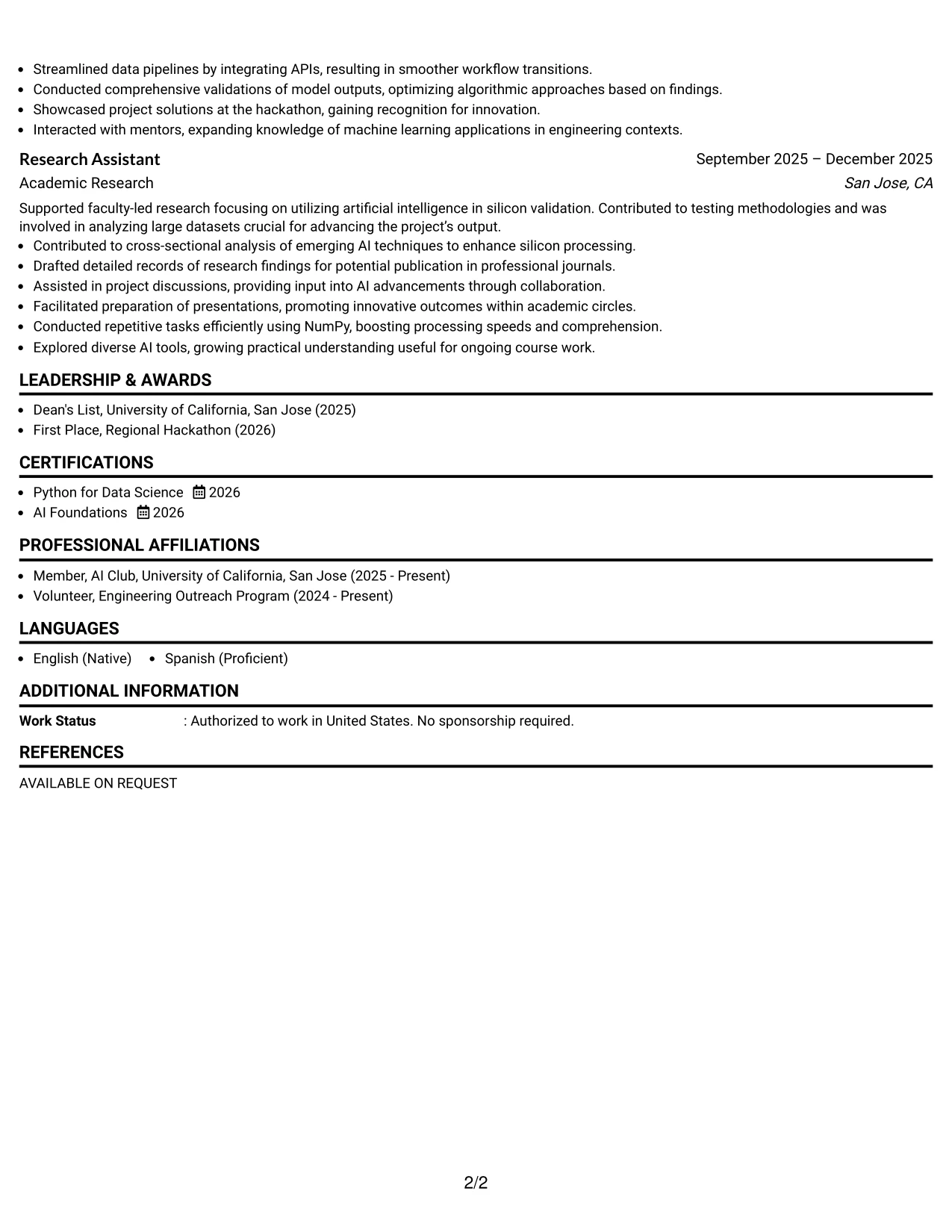 Resume Example Page 2