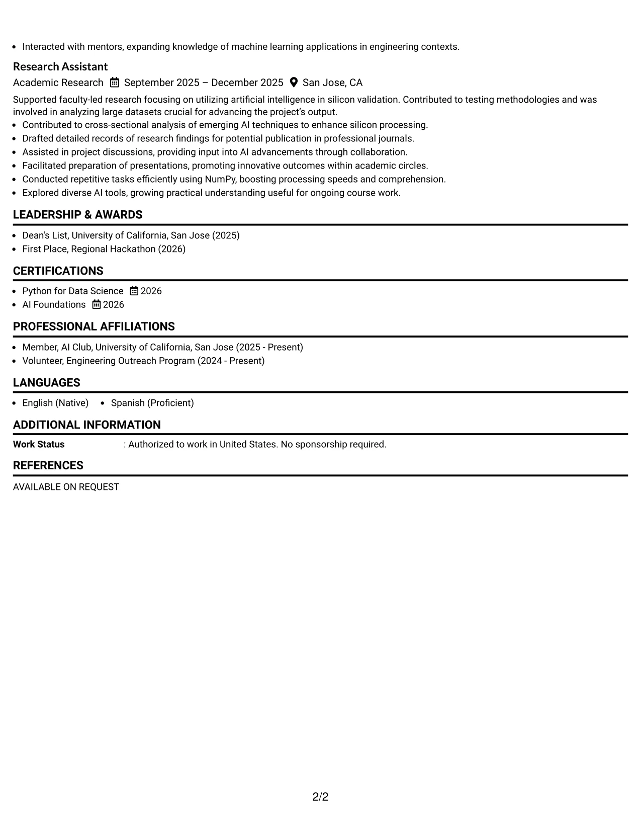 Resume Example Page 2