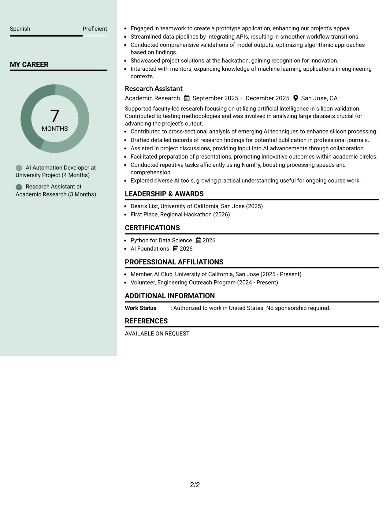 Resume Example Page 2
