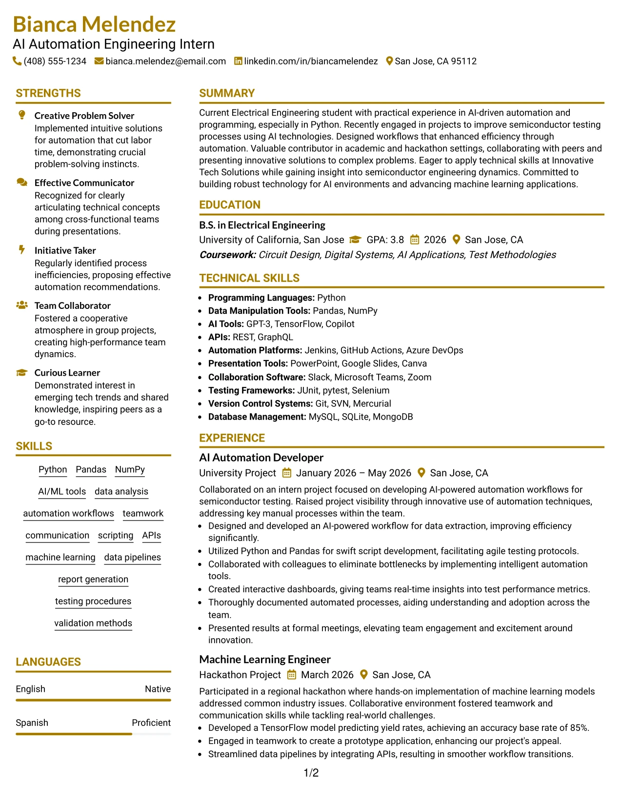 Resume Example Page 1