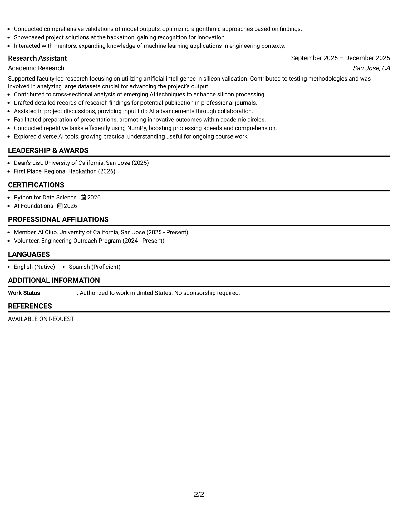 Resume Example Page 2