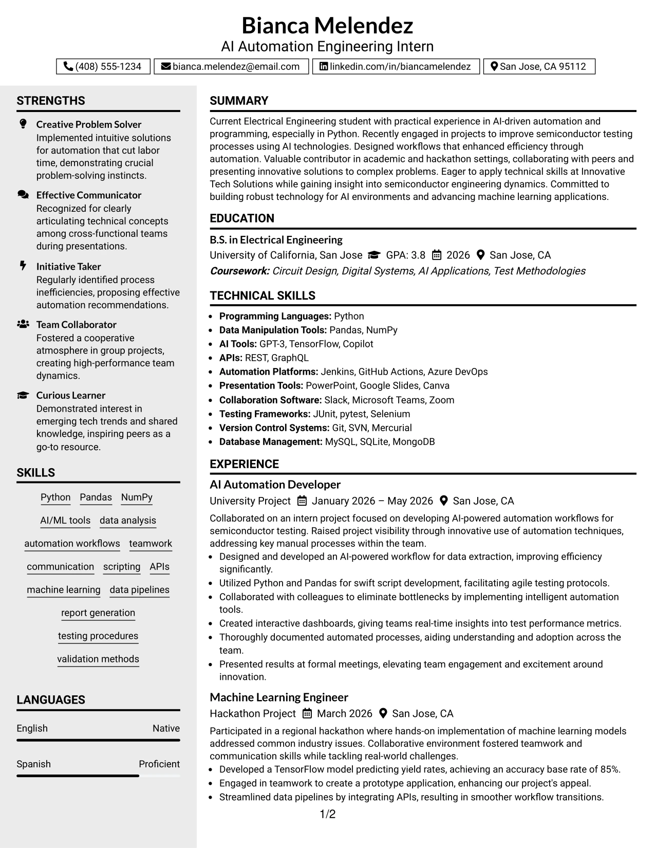 Resume Example Page 1