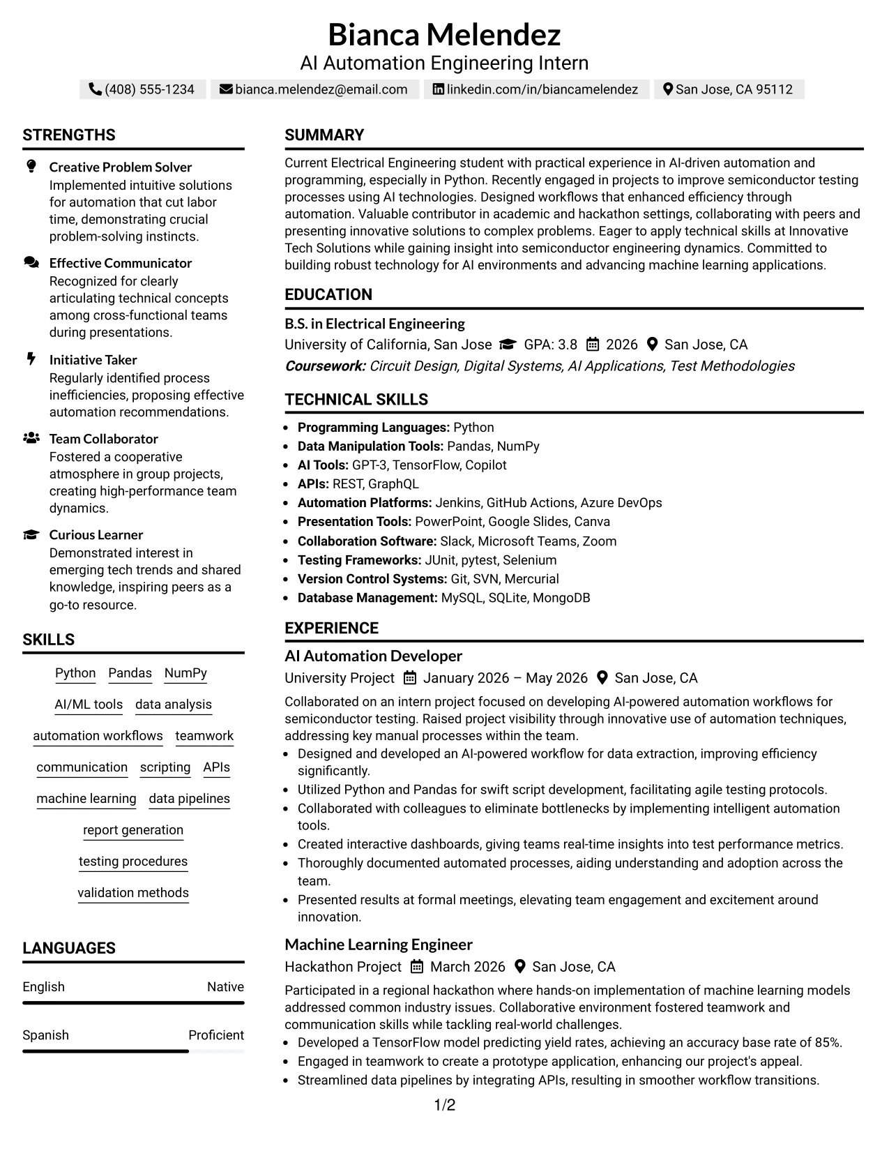 Resume Example Page 1