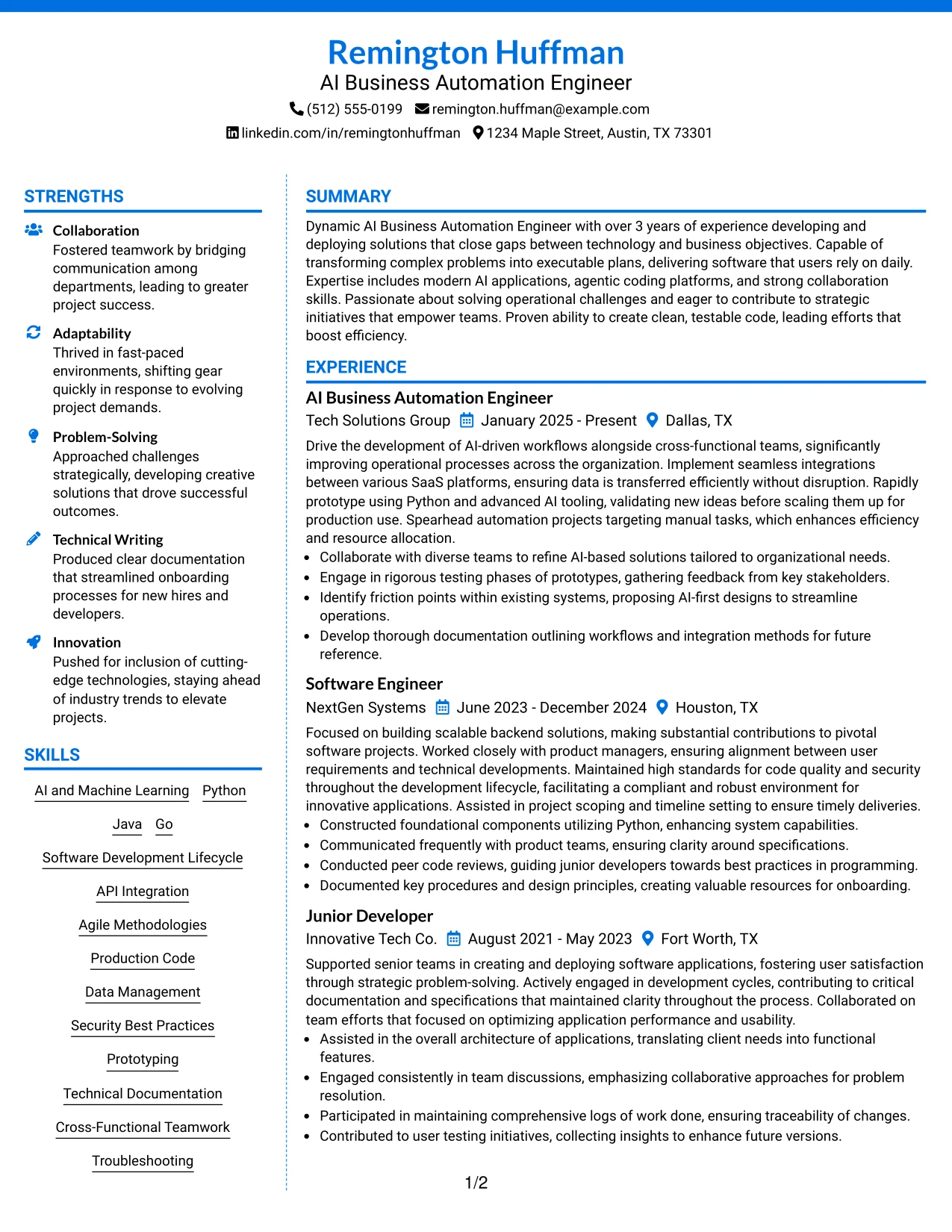 Resume Example Page 1