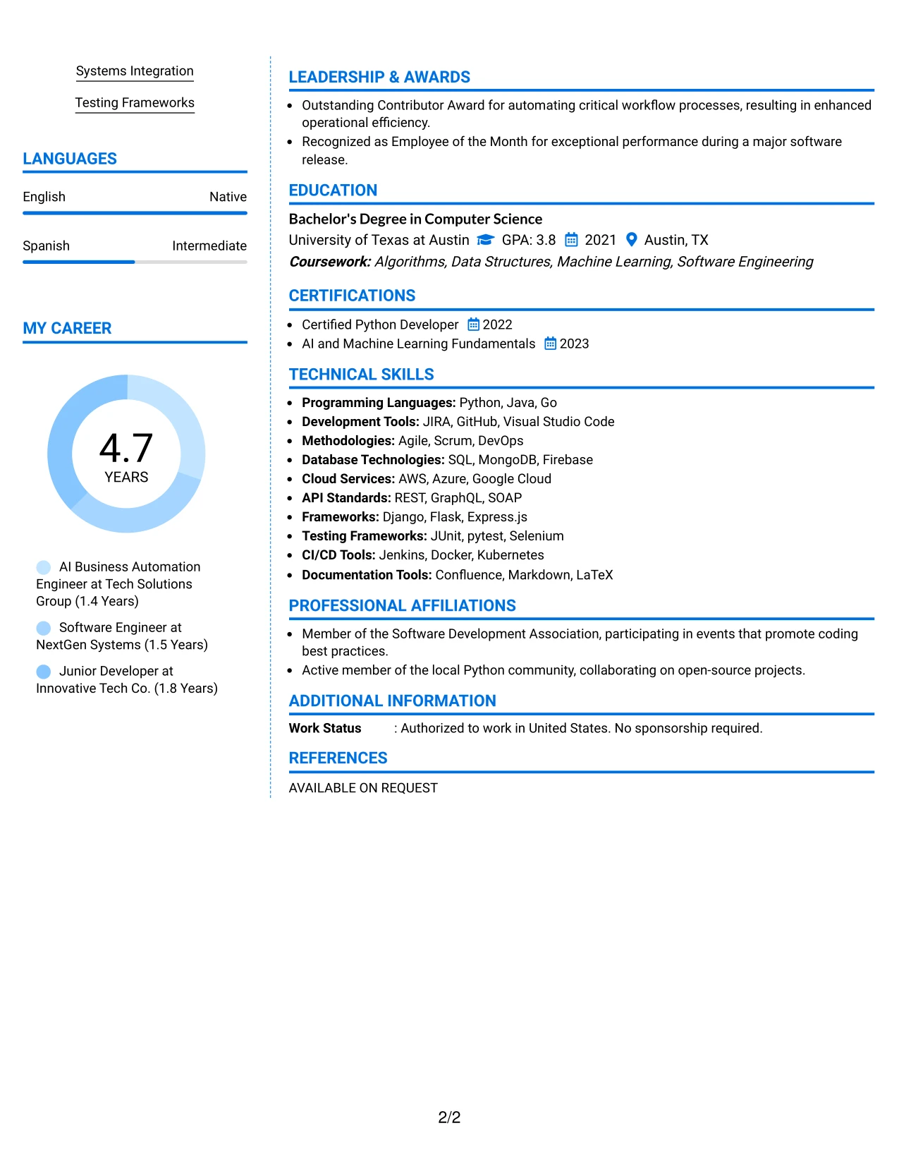 Resume Example Page 2