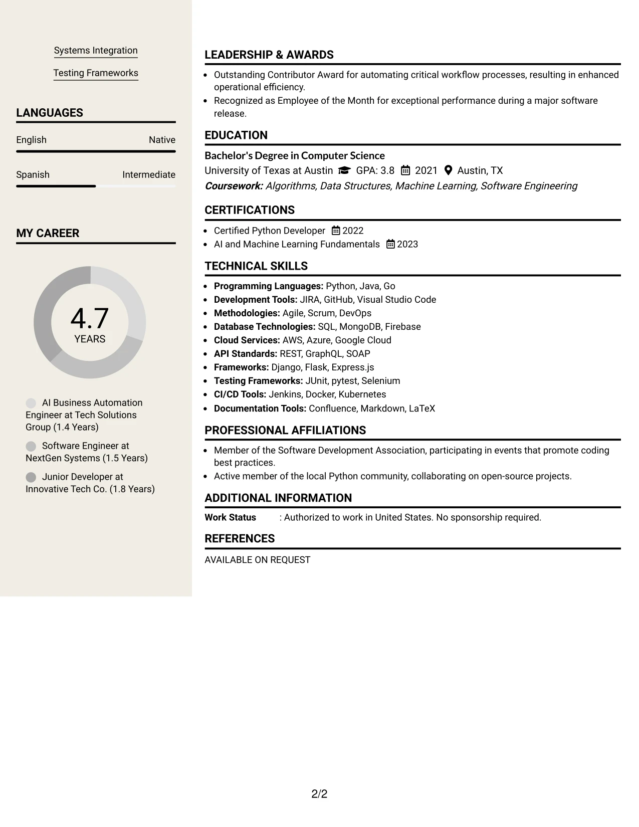 Resume Example Page 2