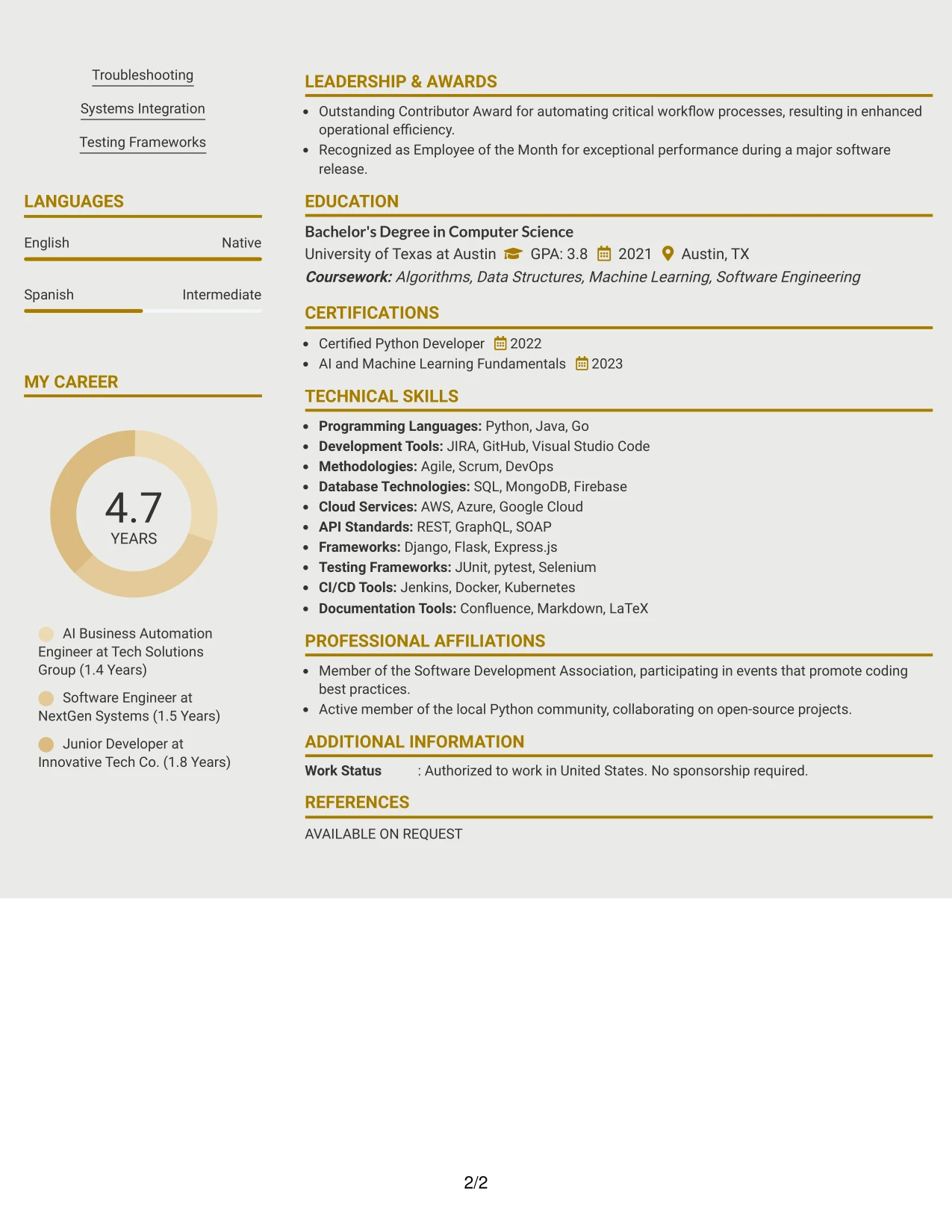 Resume Example Page 2