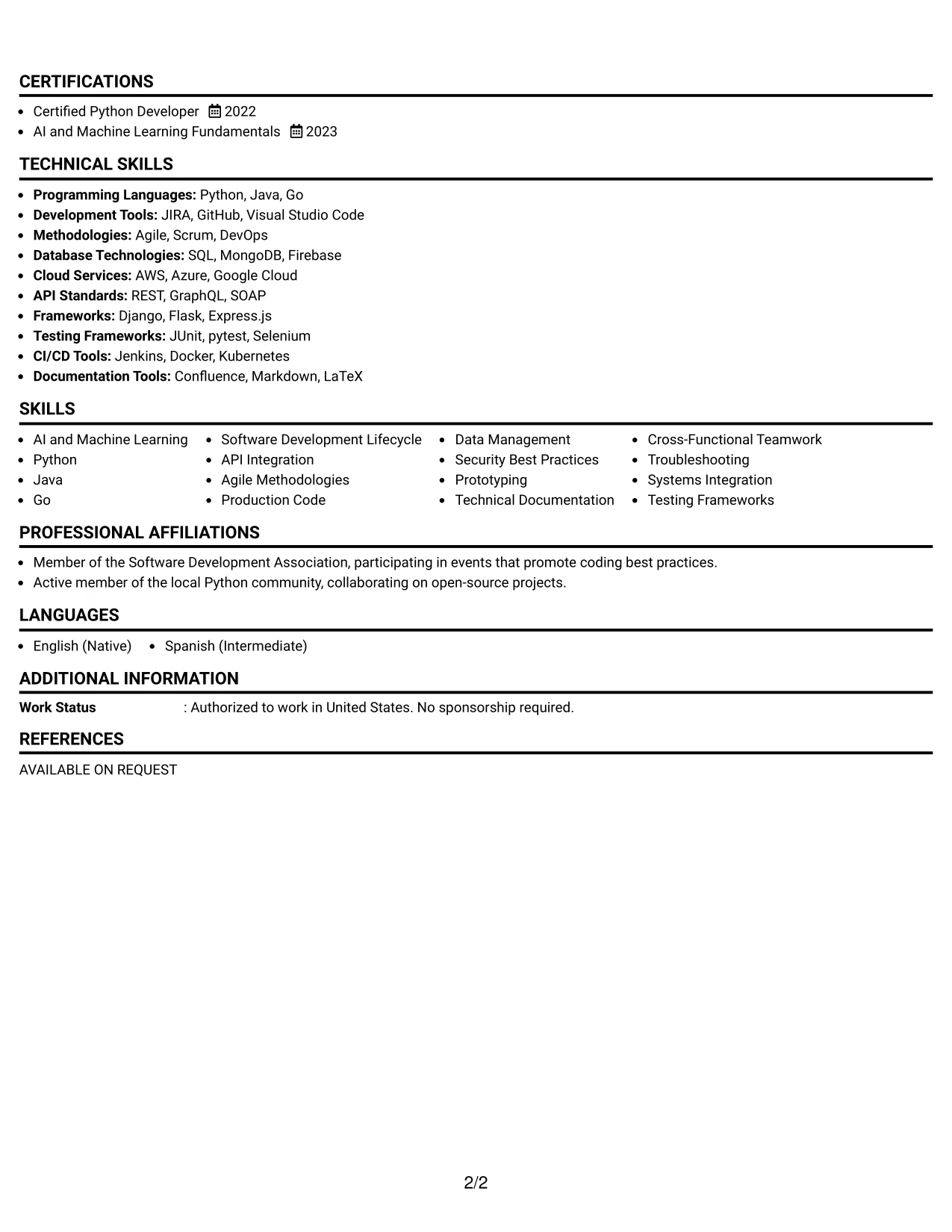 Resume Example Page 2