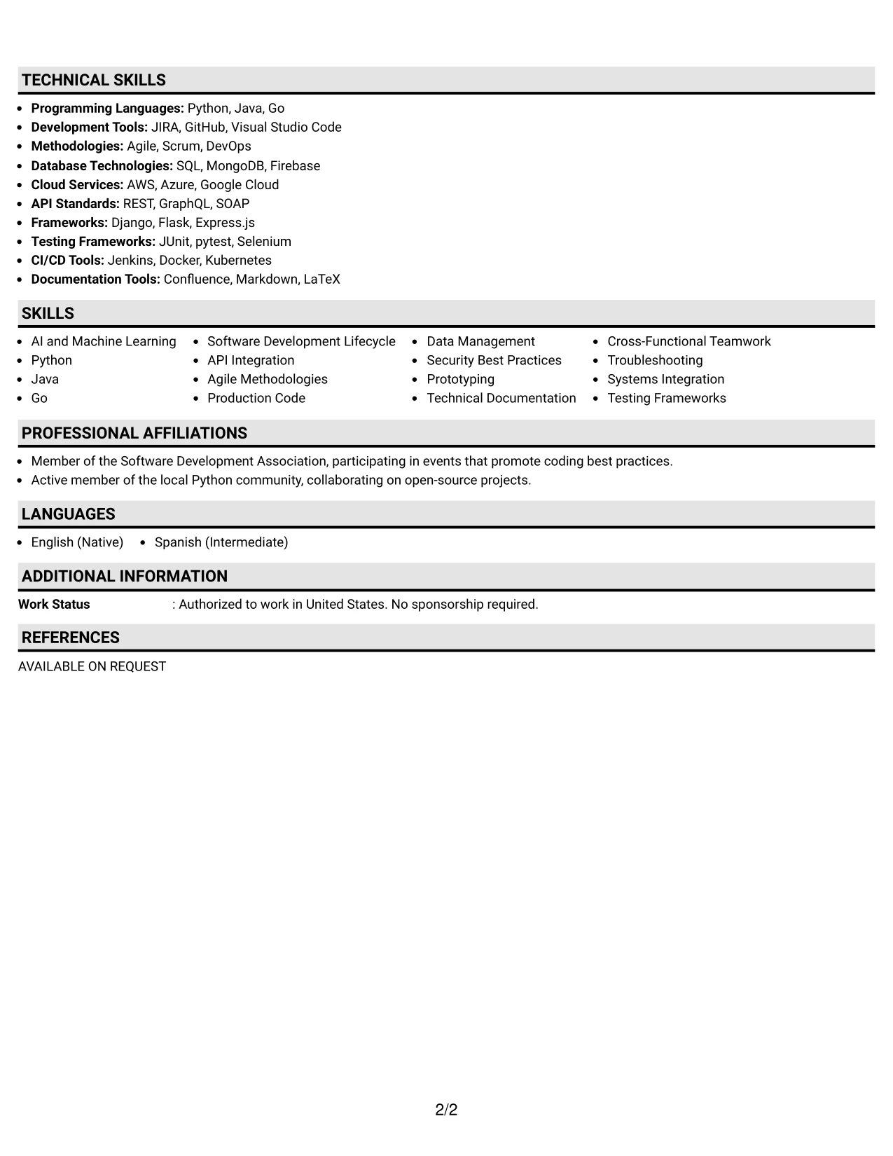 Resume Example Page 2