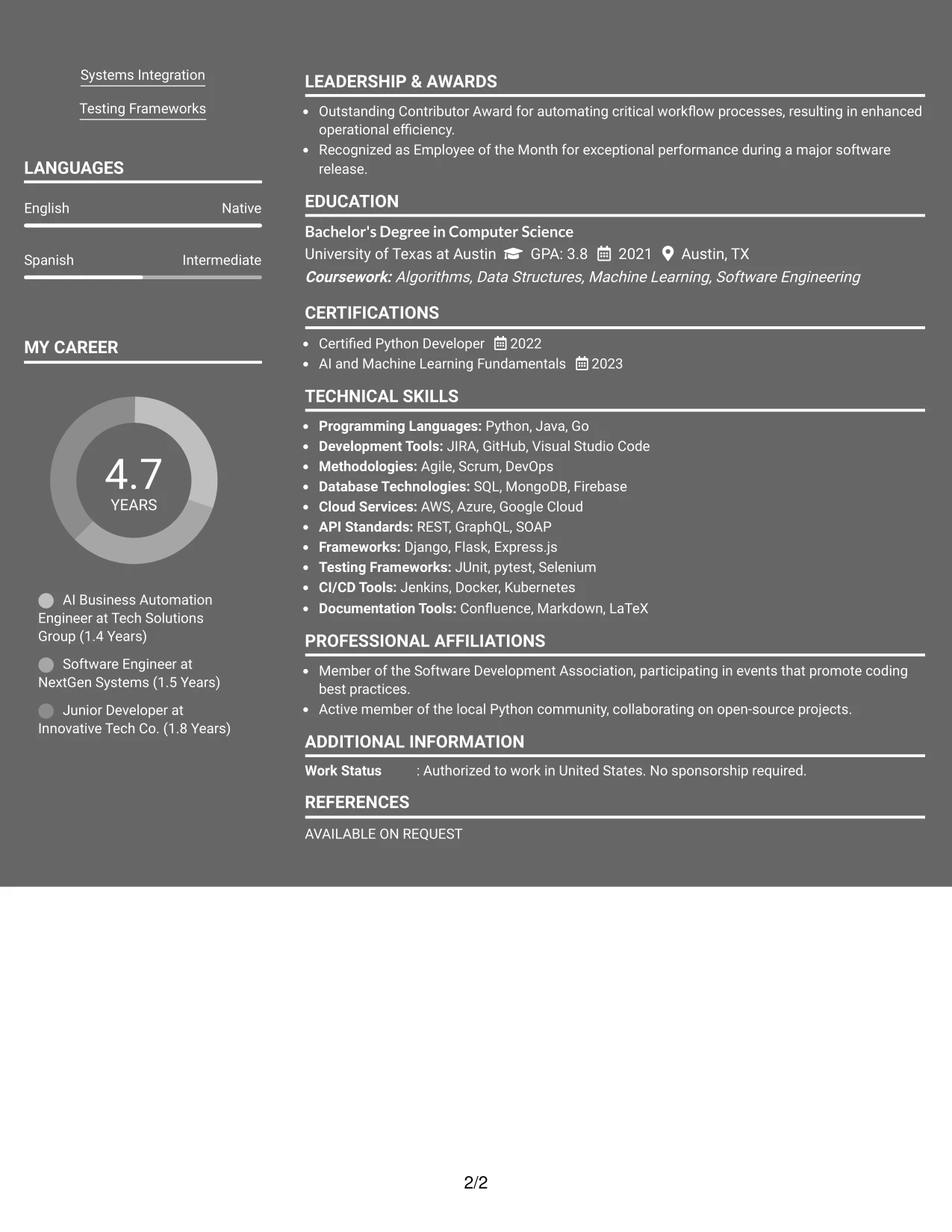 Resume Example Page 2