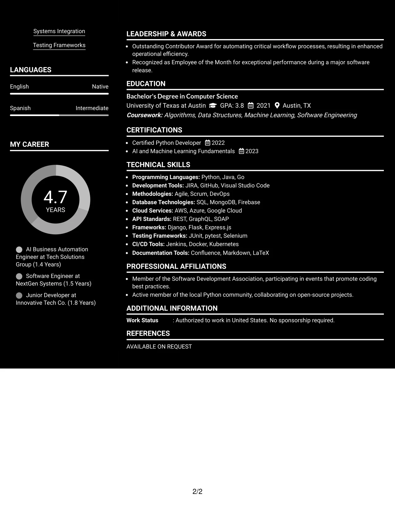 Resume Example Page 2