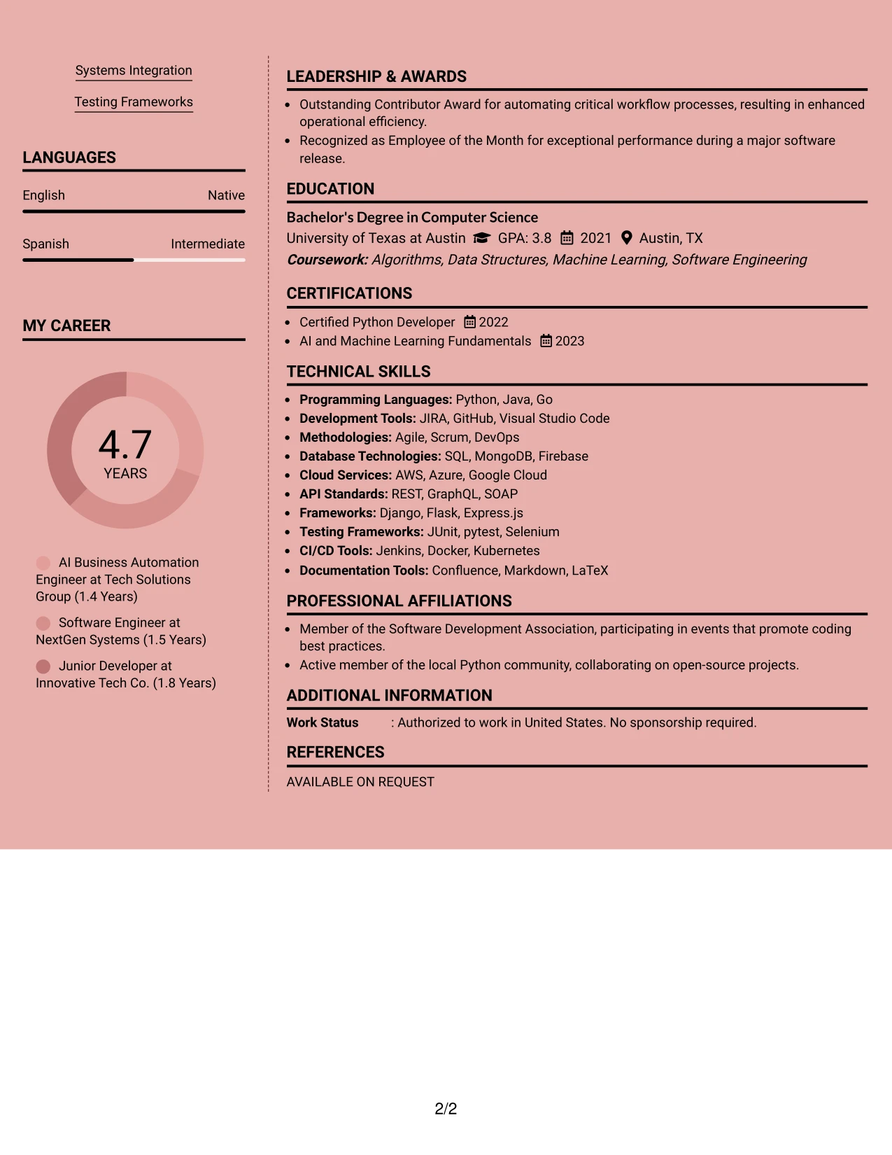 Resume Example Page 2