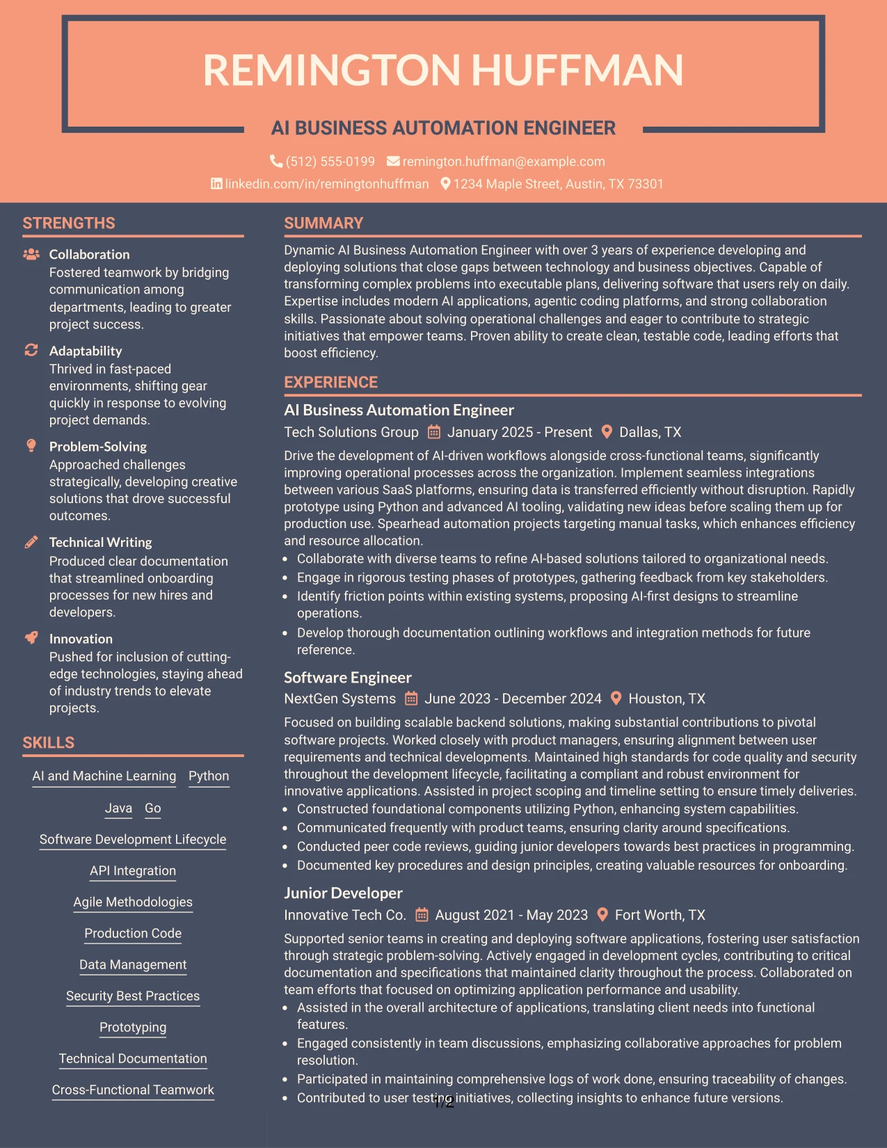 Resume Example Page 1