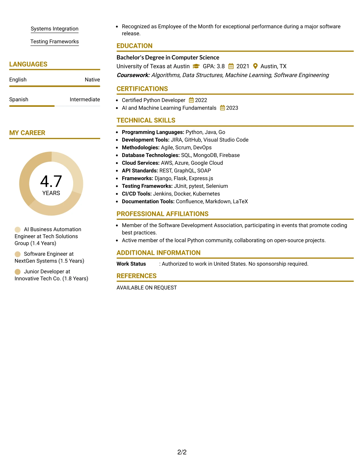 Resume Example Page 2