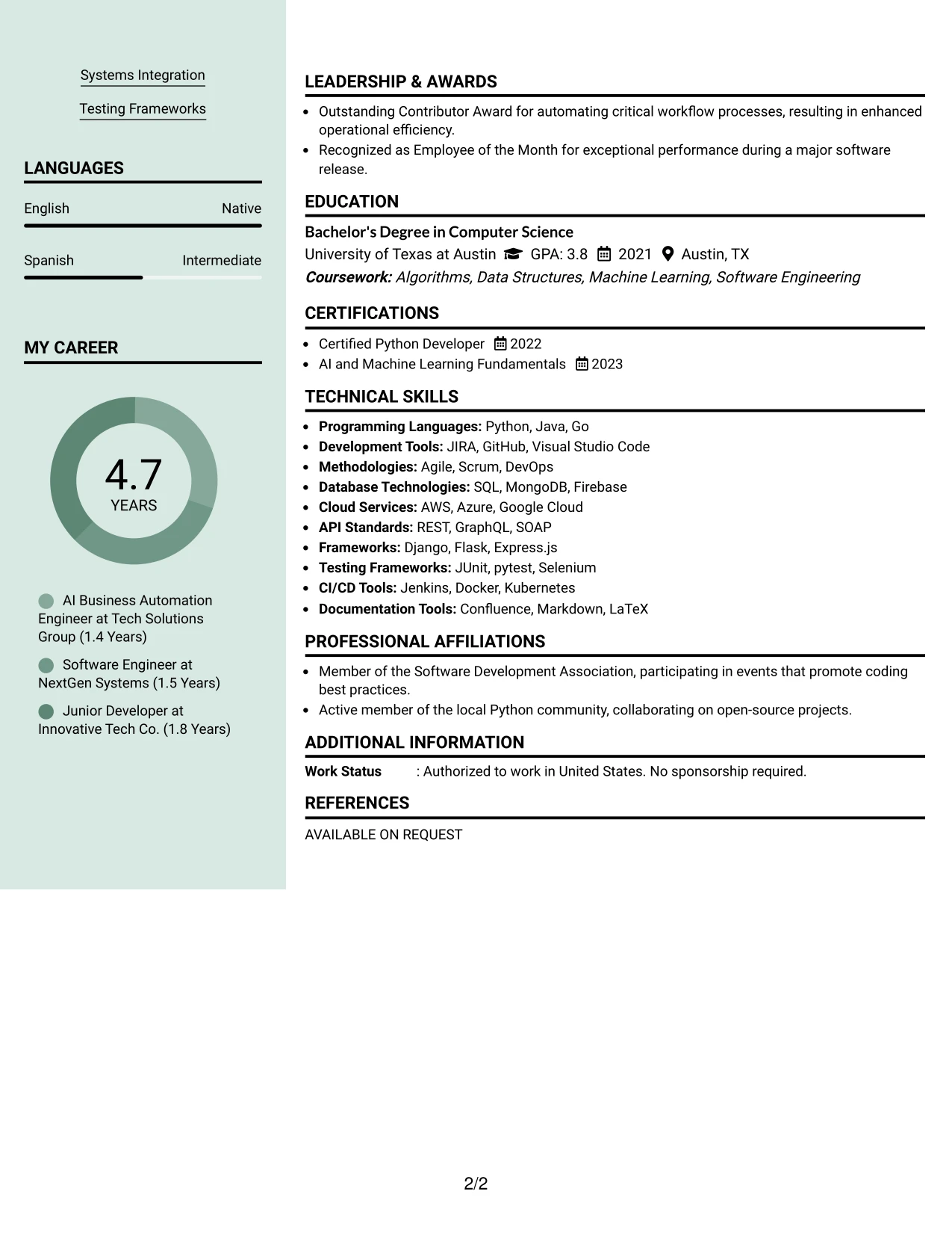Resume Example Page 2