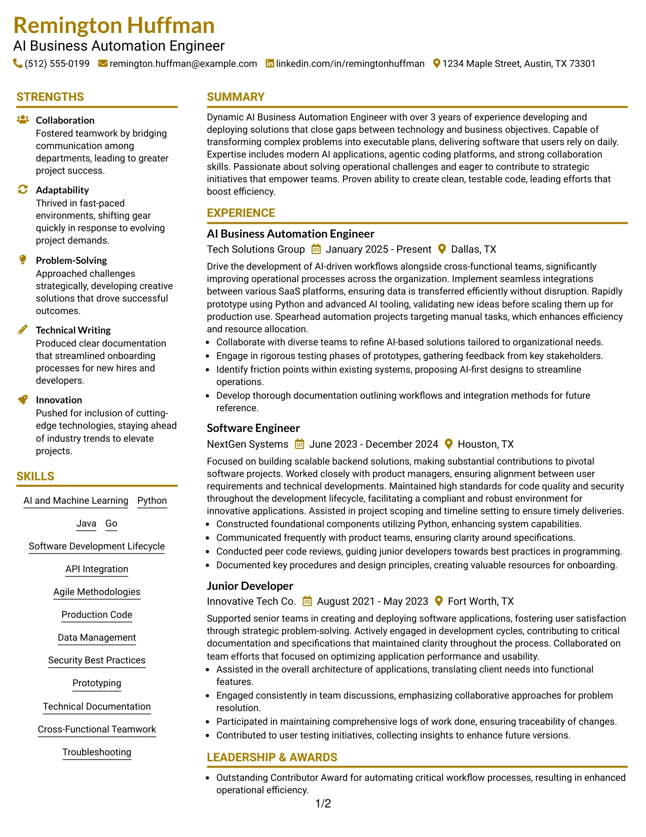 Resume Example Page 1