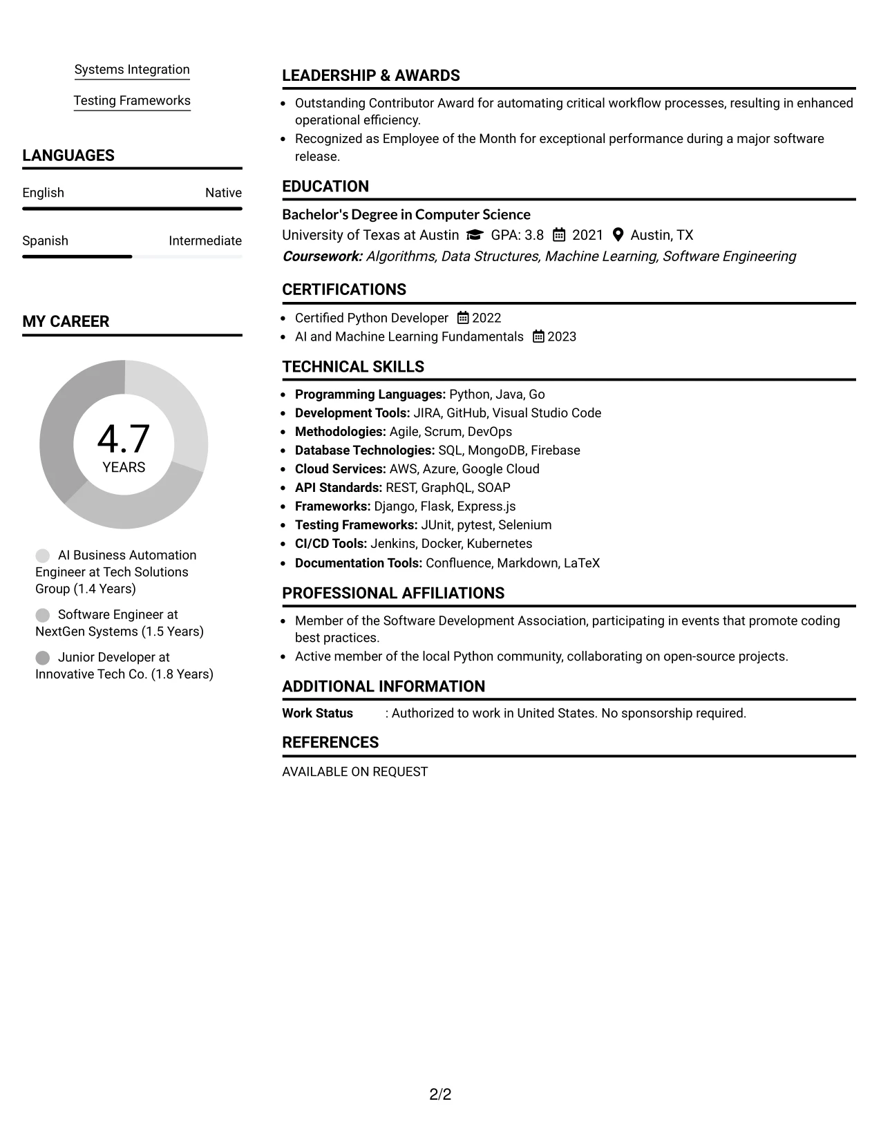 Resume Example Page 2