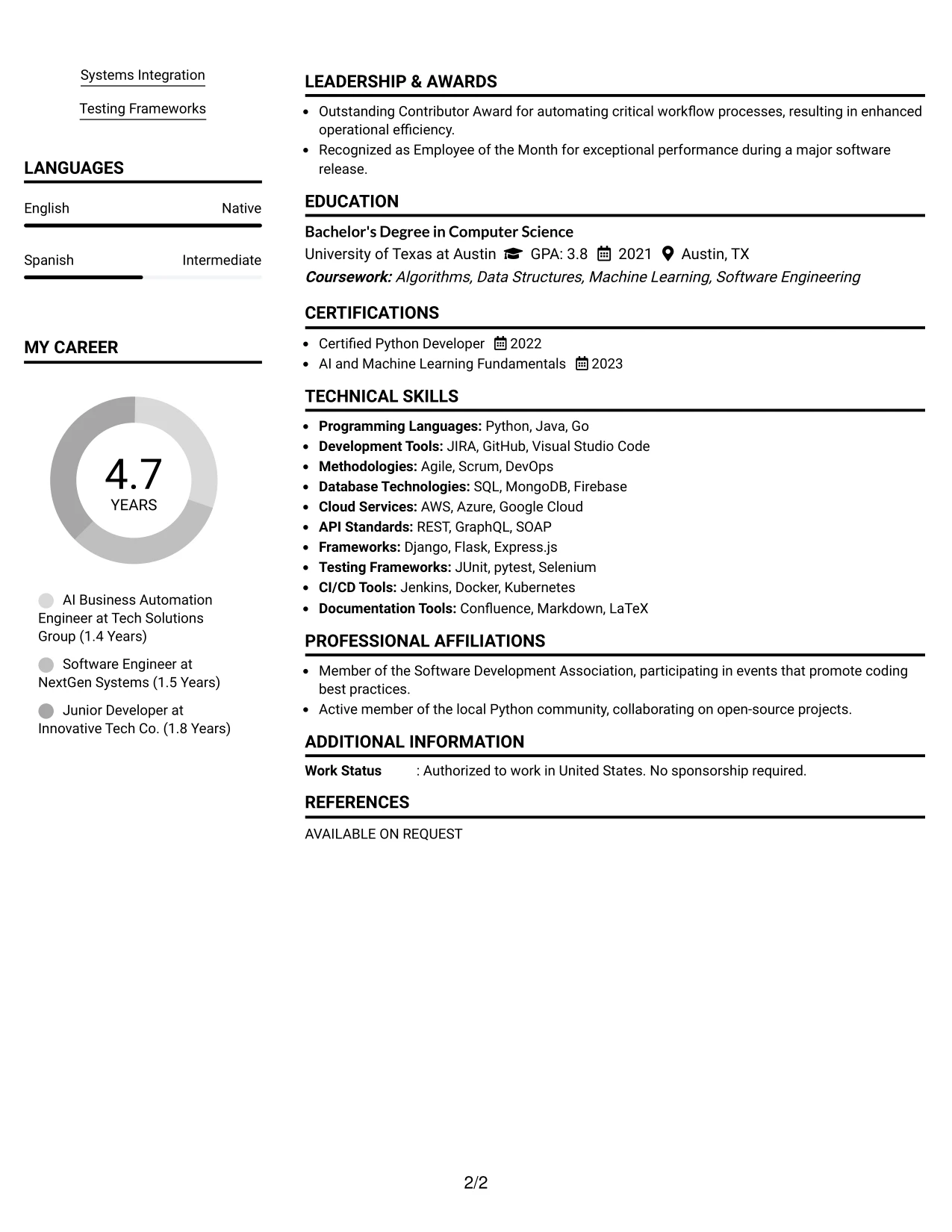 Resume Example Page 2