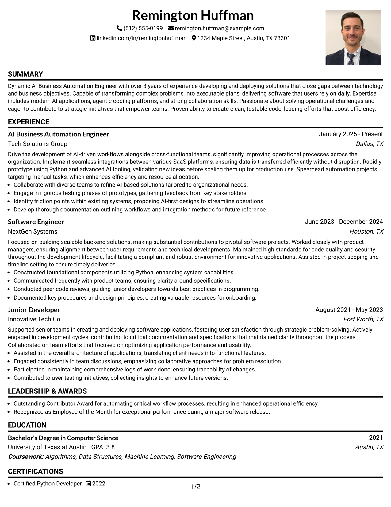 Resume Example Page 1
