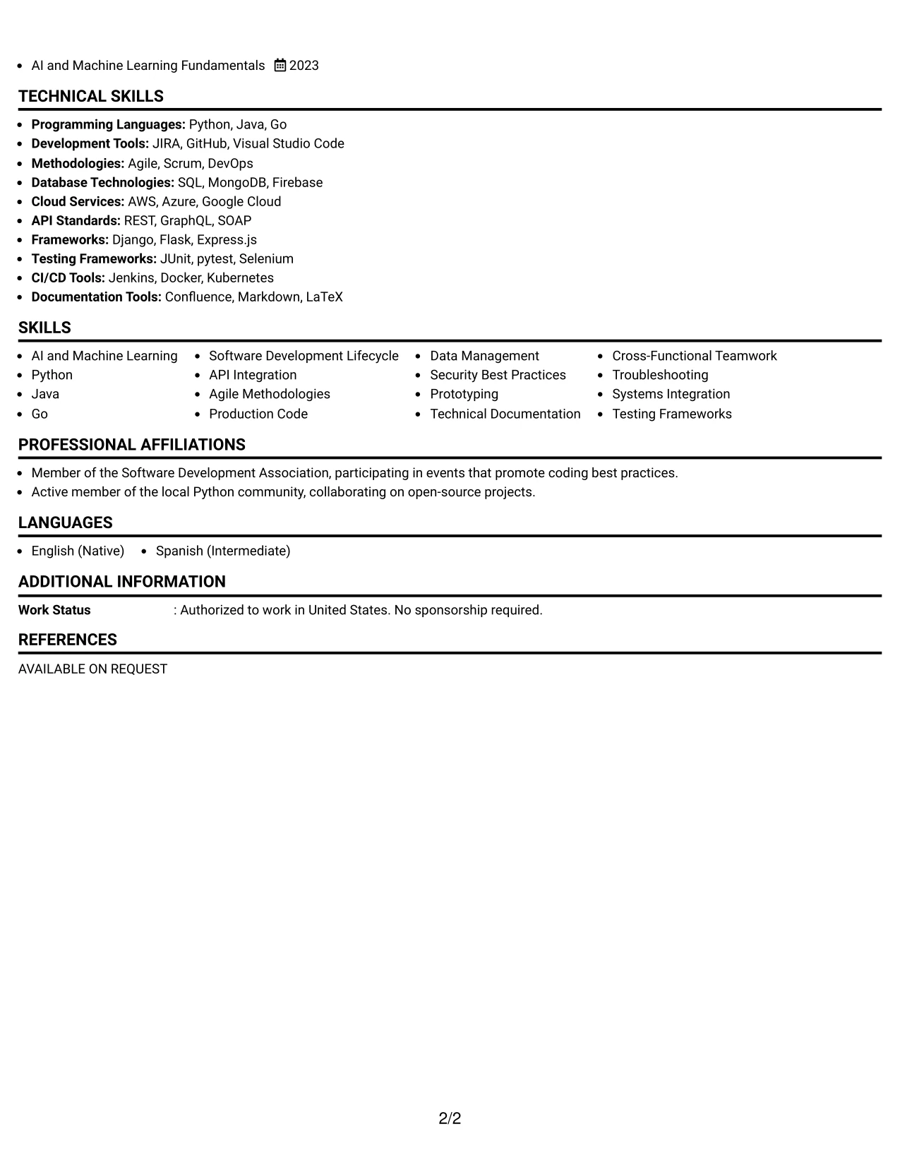 Resume Example Page 2