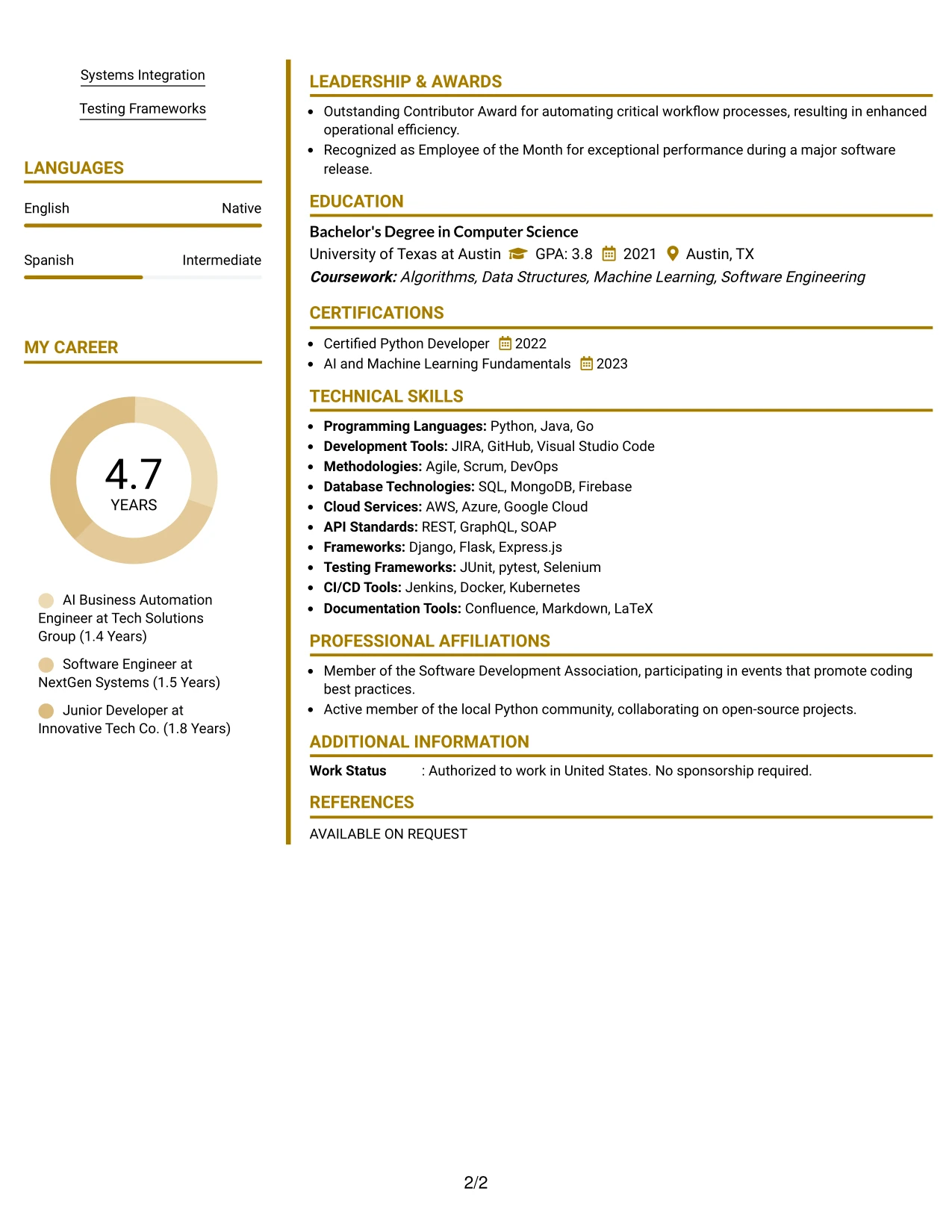 Resume Example Page 2