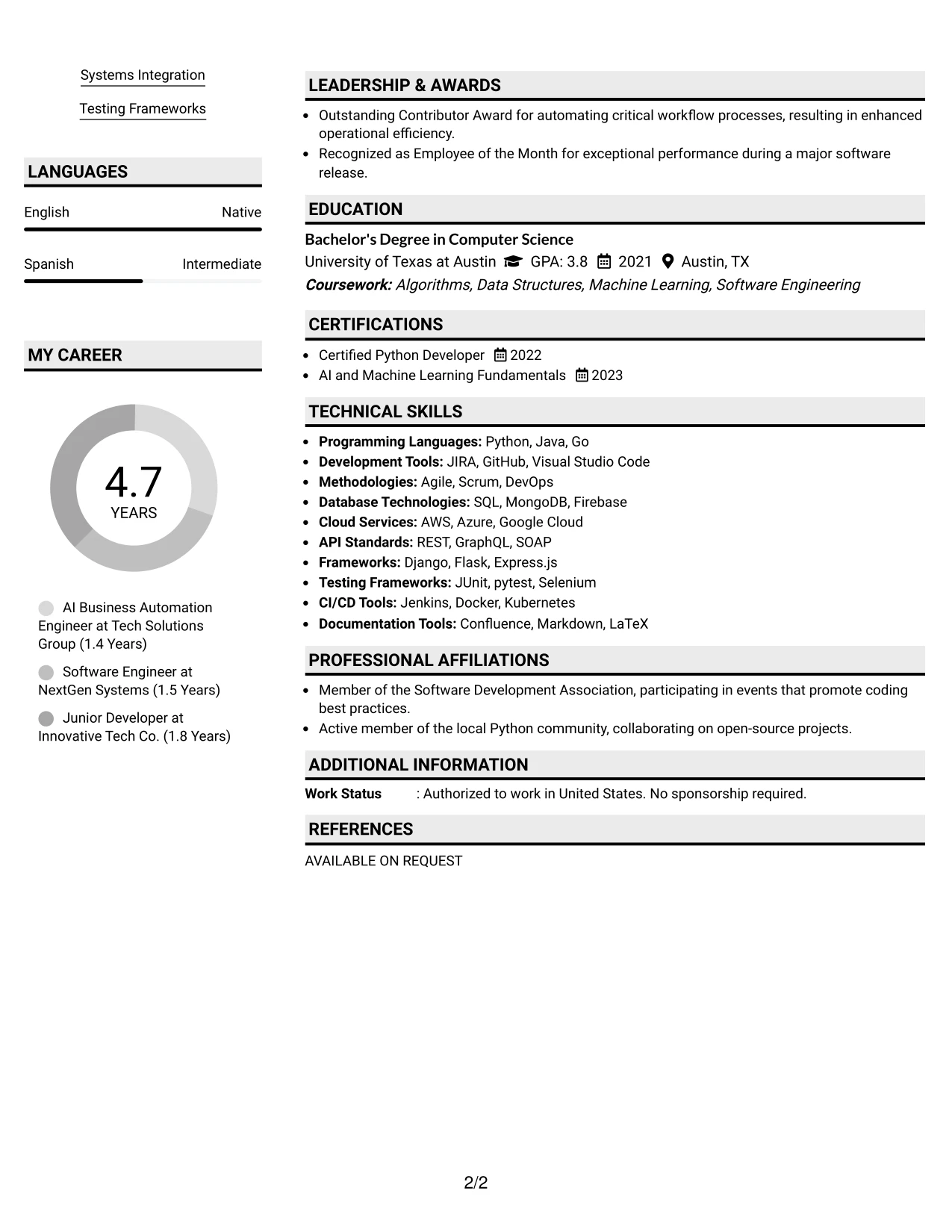 Resume Example Page 2