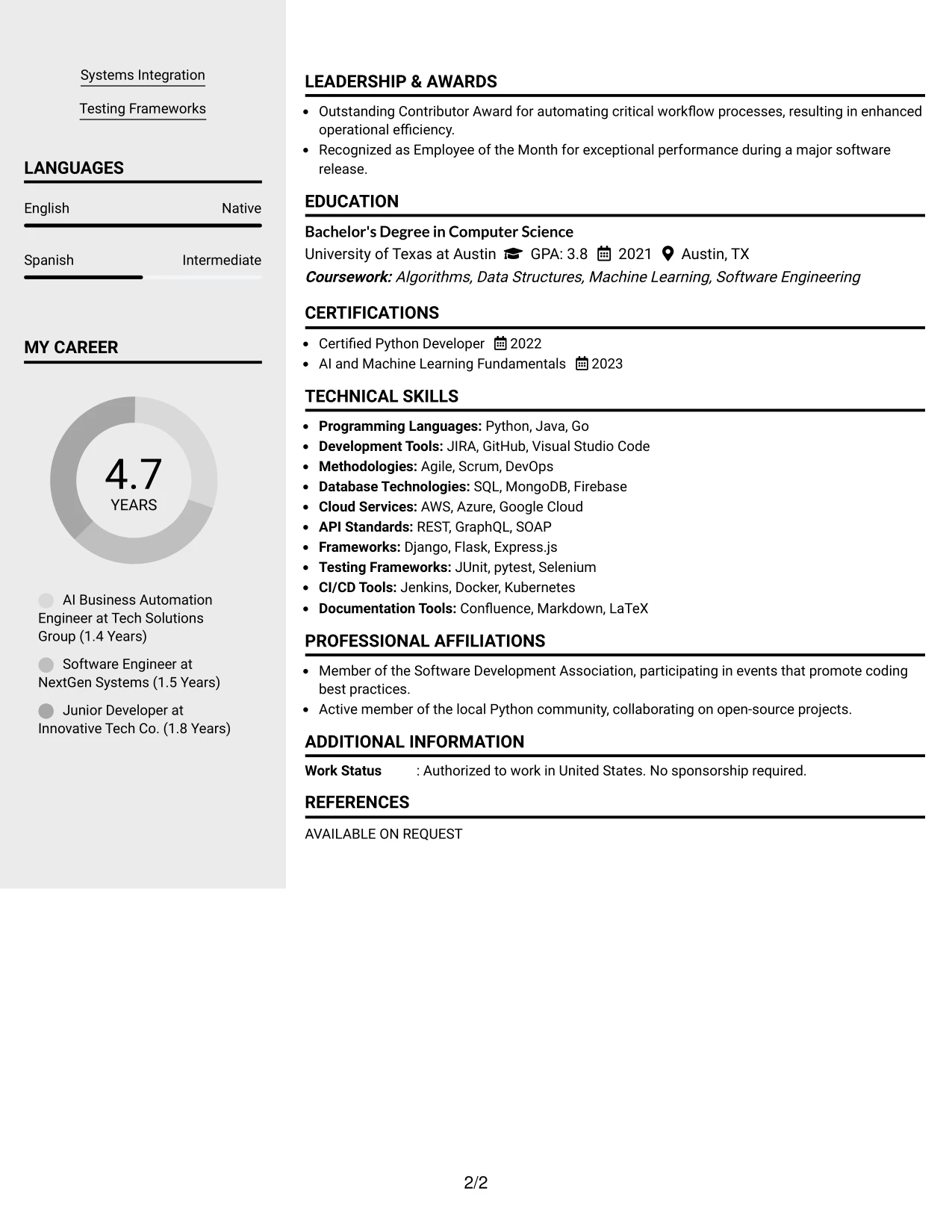 Resume Example Page 2