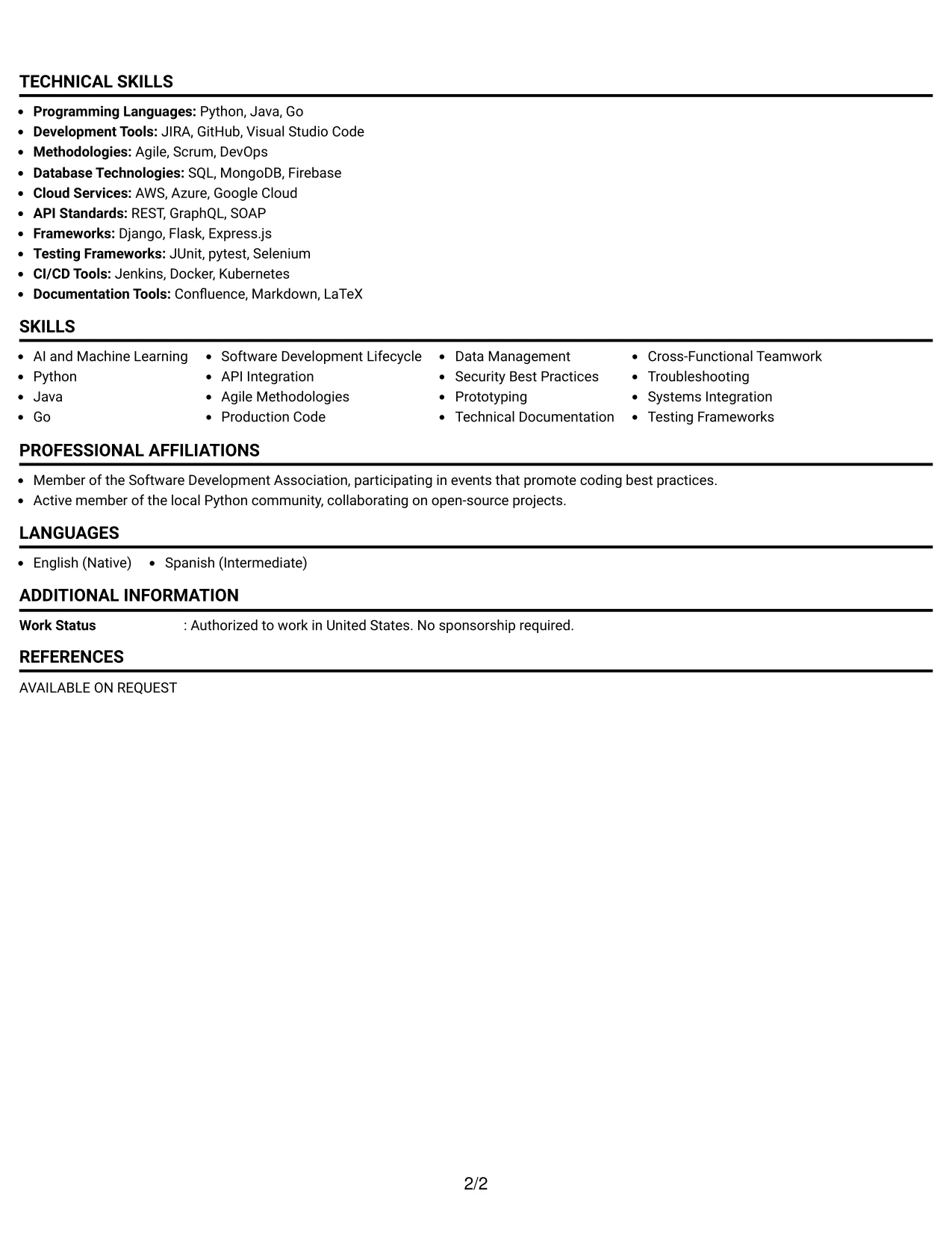Resume Example Page 2