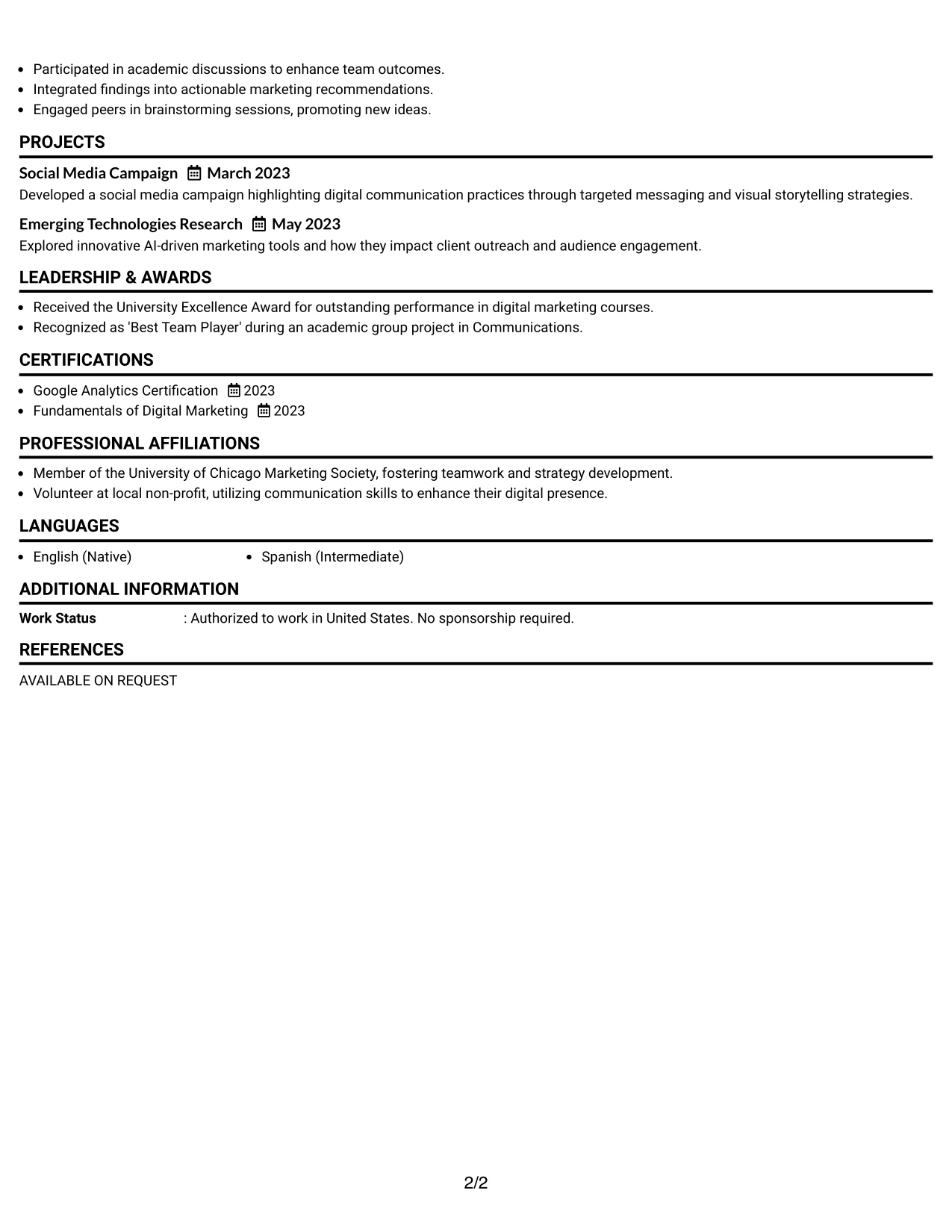Resume Example Page 2