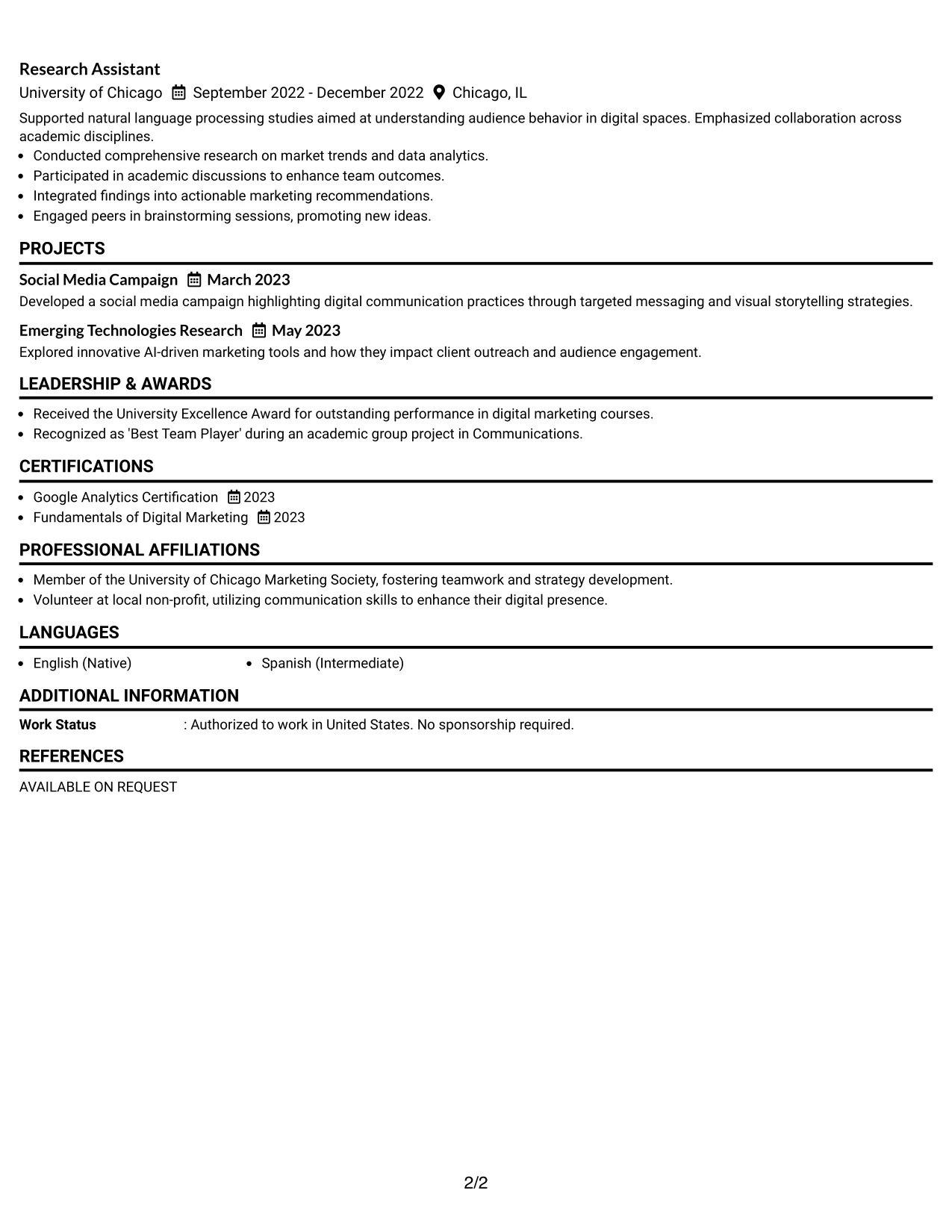 Resume Example Page 2