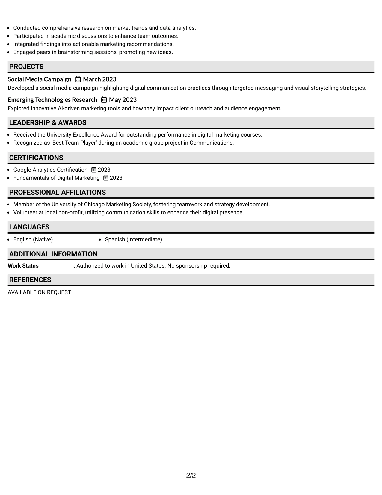 Resume Example Page 2