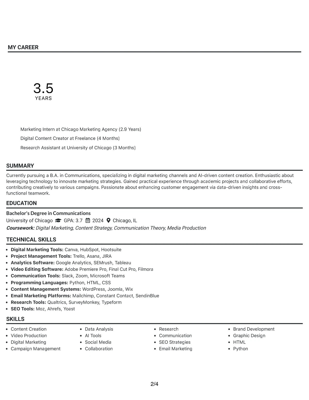 Resume Example Page 2