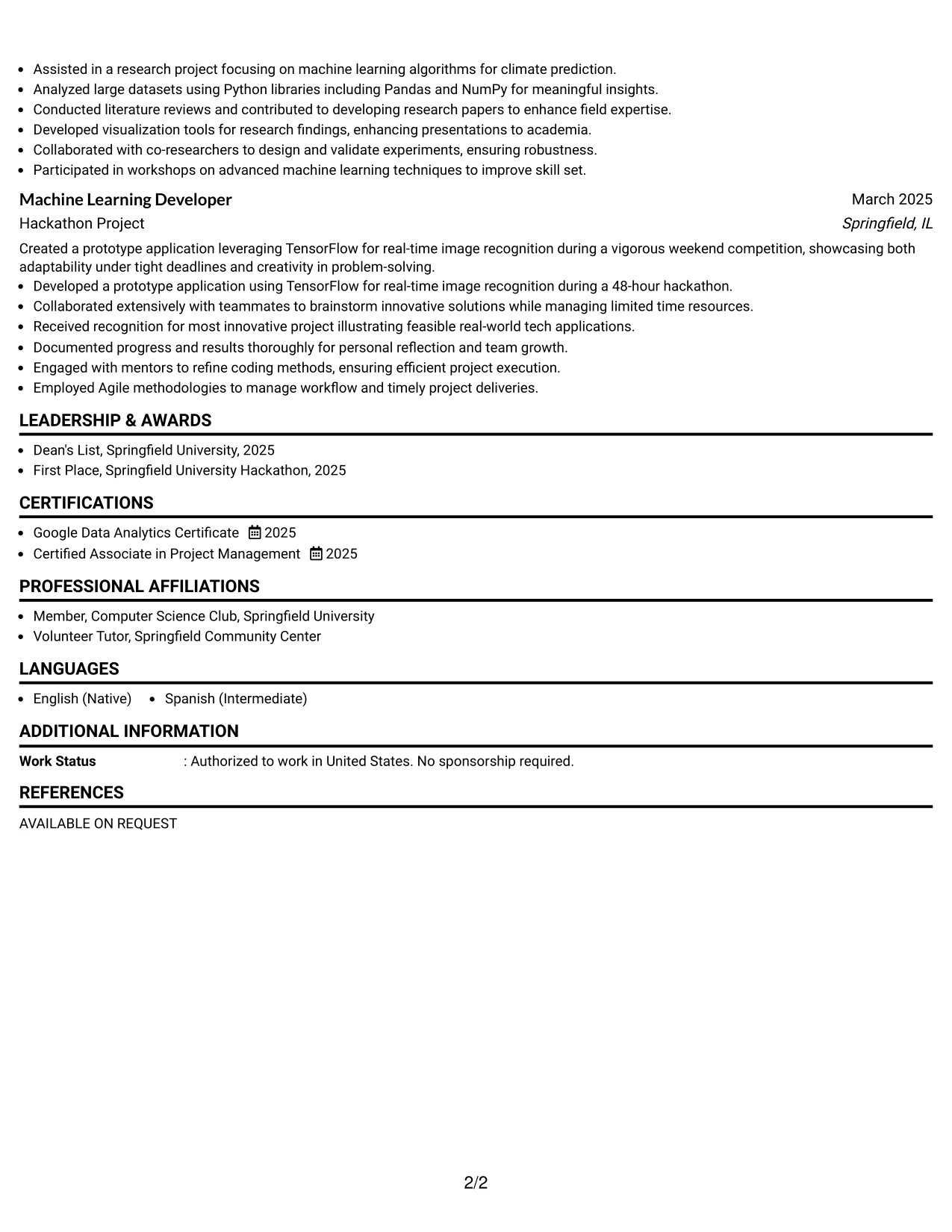 Resume Example Page 2
