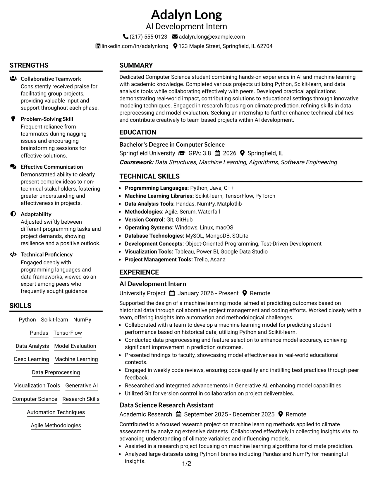 Resume Example Page 1