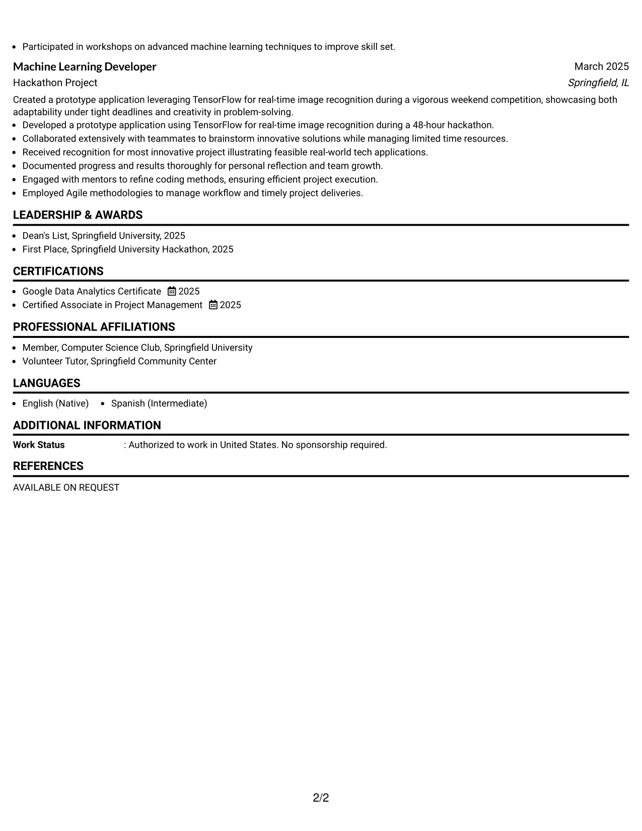Resume Example Page 2