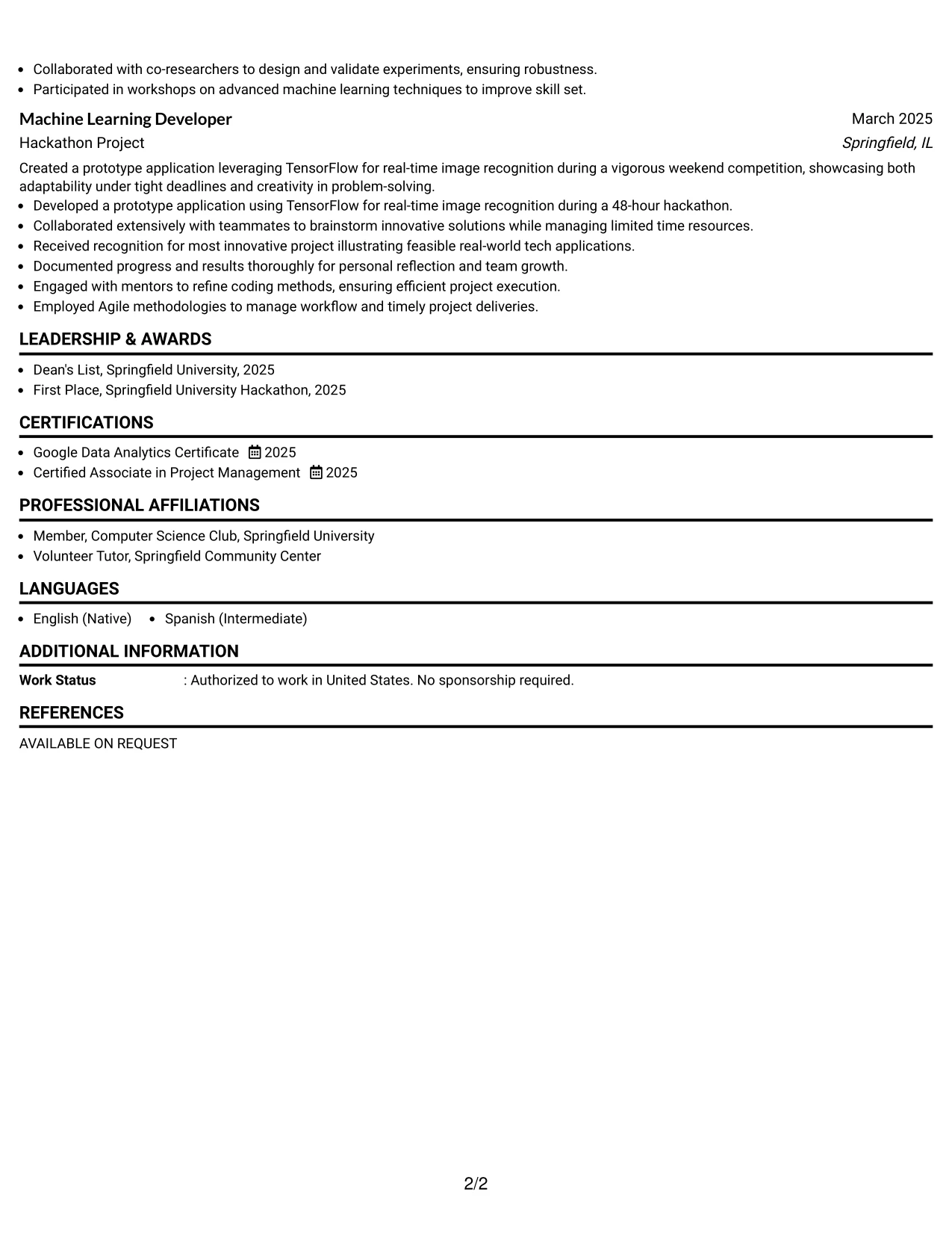Resume Example Page 2