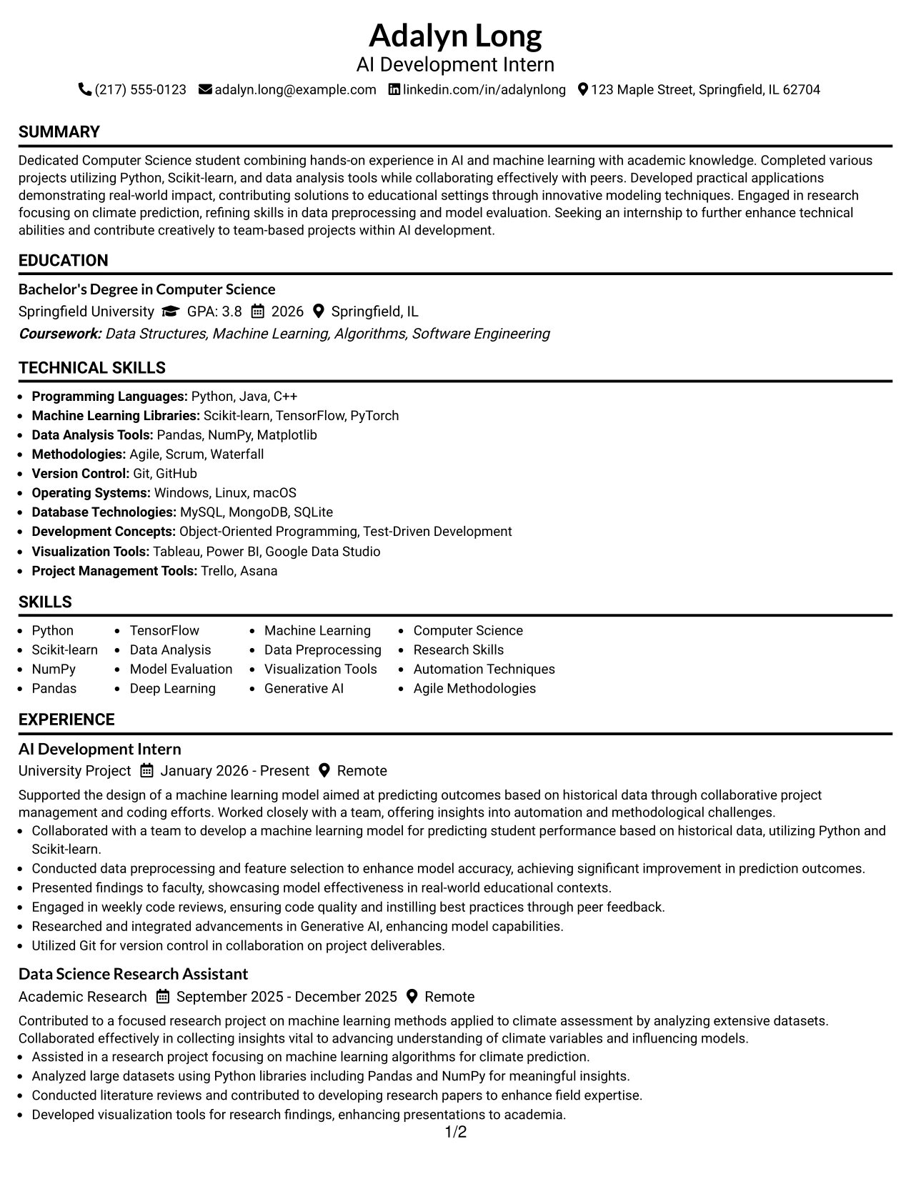 Resume Example Page 1