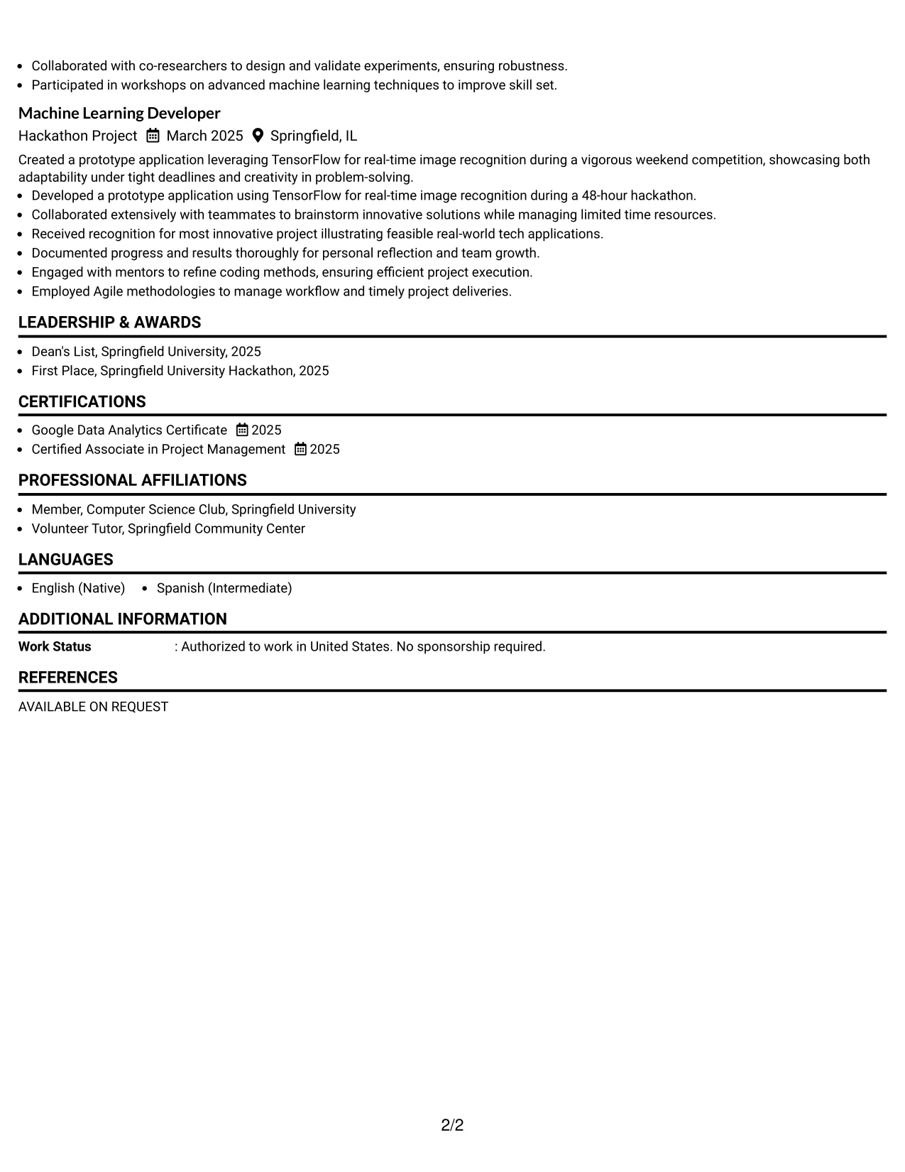 Resume Example Page 2
