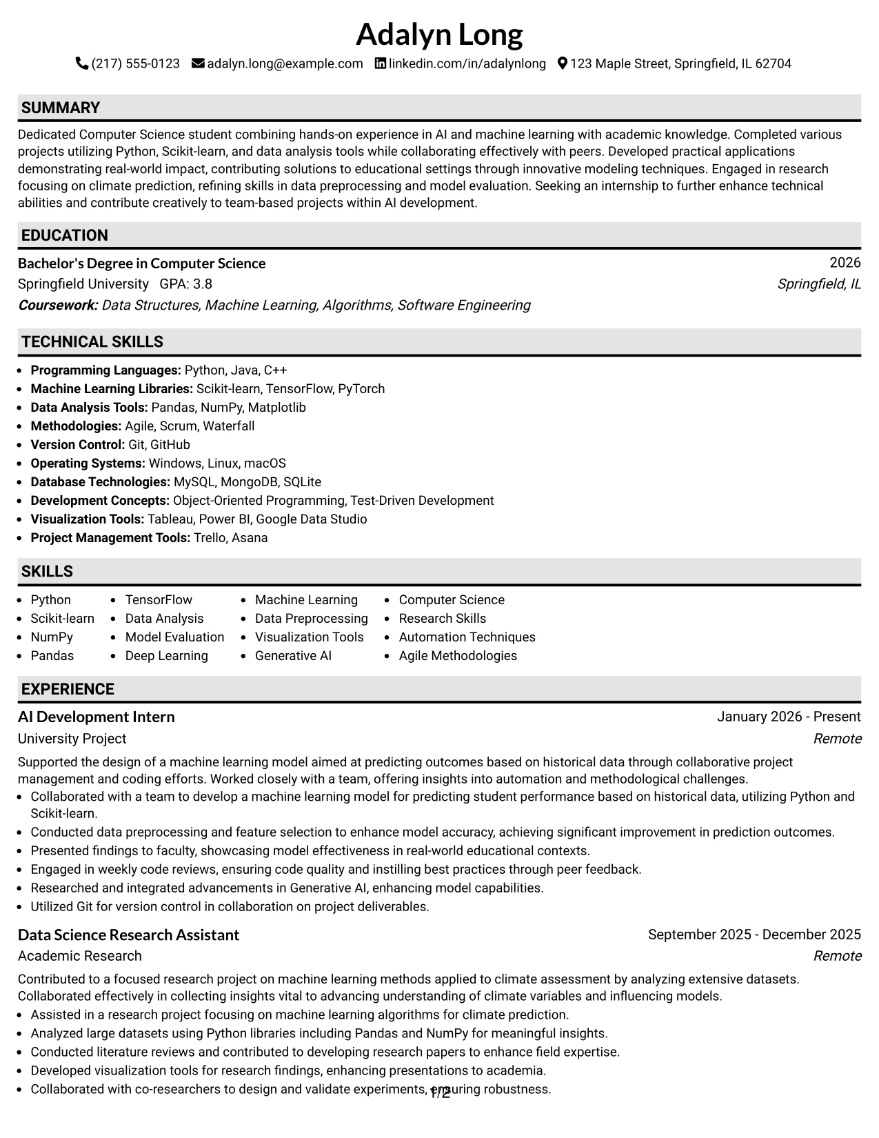 Resume Example Page 1