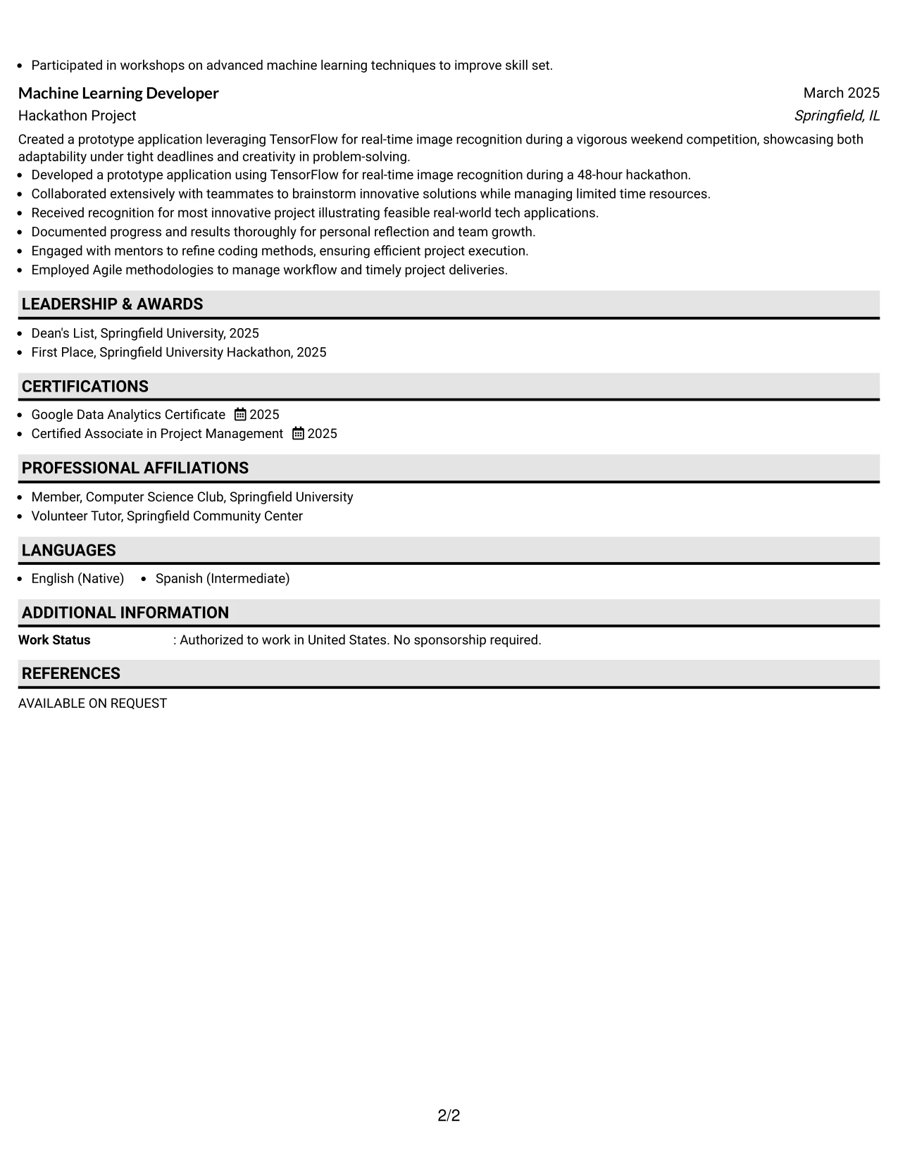 Resume Example Page 2