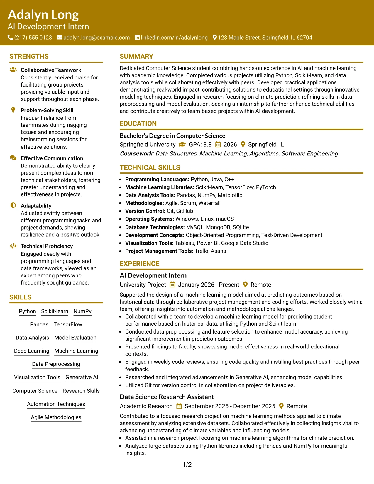 Resume Example Page 1