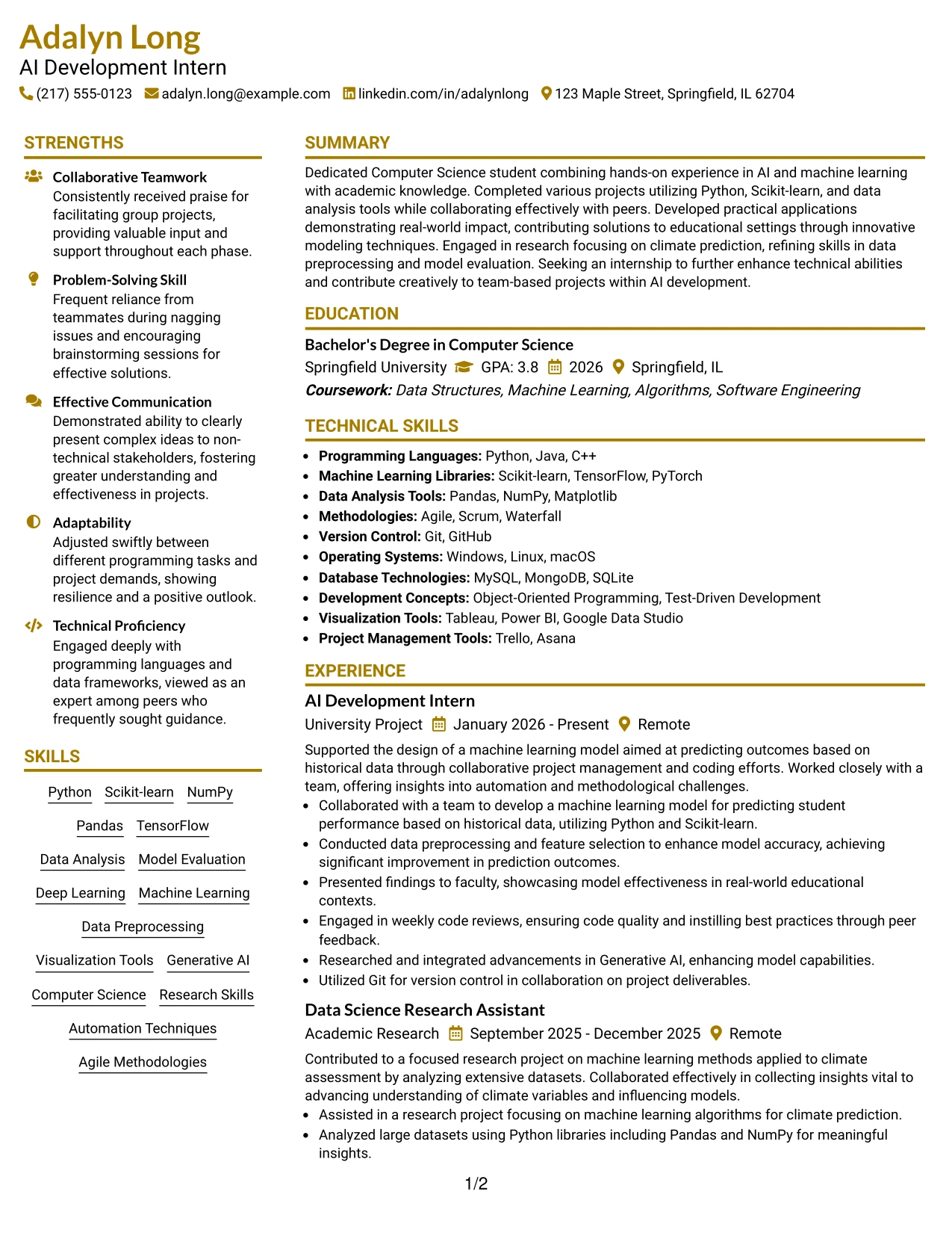 Resume Example Page 1