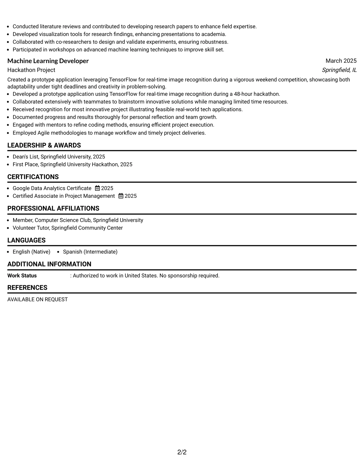Resume Example Page 2